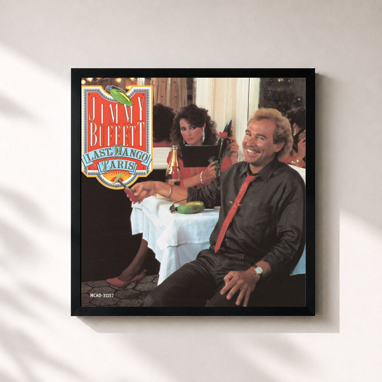 #noir Tableau carré de l'album Last Mango In Paris de Jimmy Buffett, cadre noir 32x32 cm