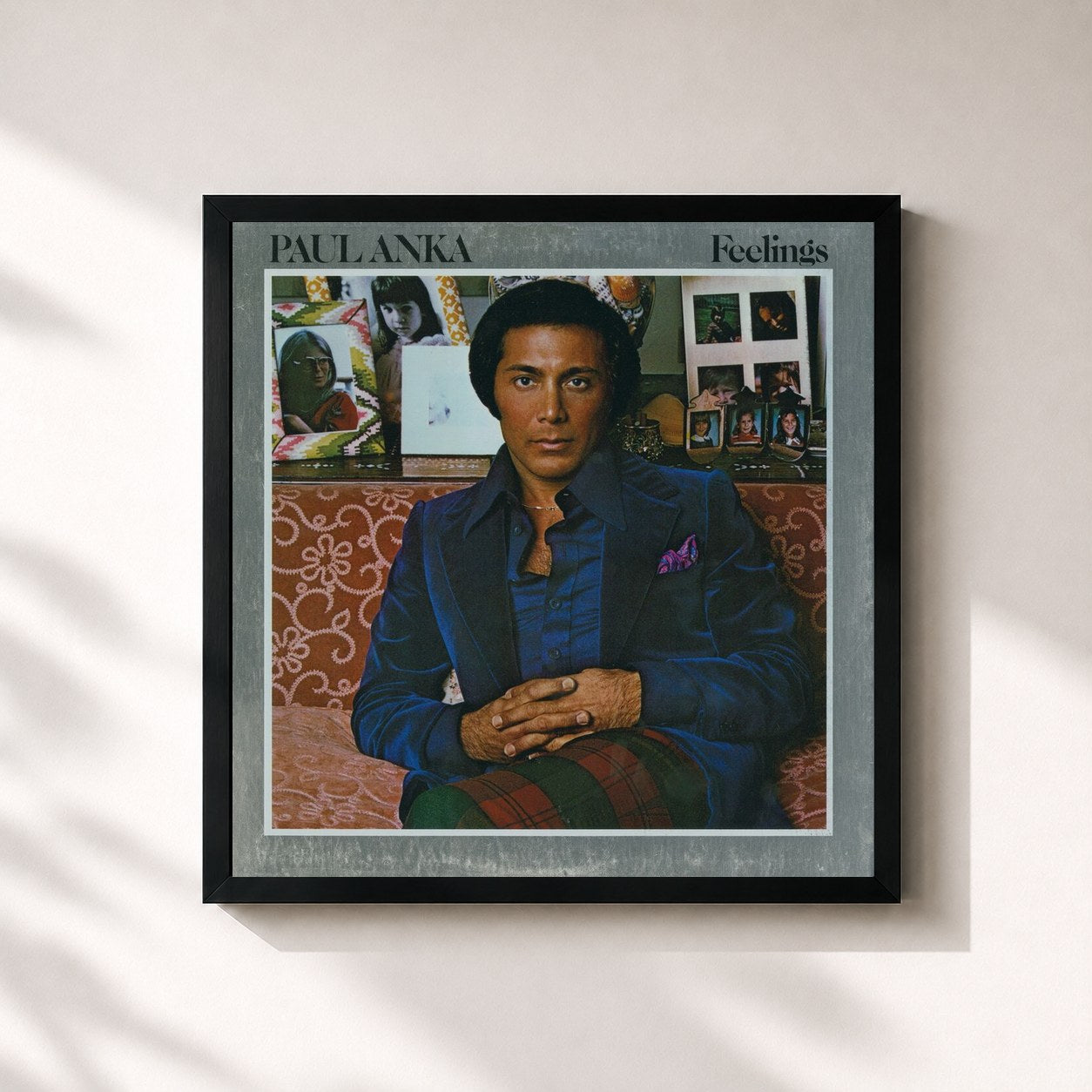 #noir Tableau carré de l'album Feelings de Paul Anka, cadre noir 32x32 cm