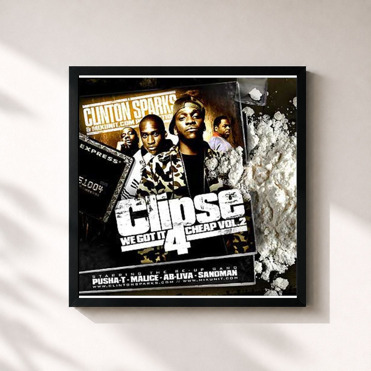 #noir Tableau carré de l'album We Got It 4 Cheap (Vol. 2) de Clipse, cadre noir 32x32 cm