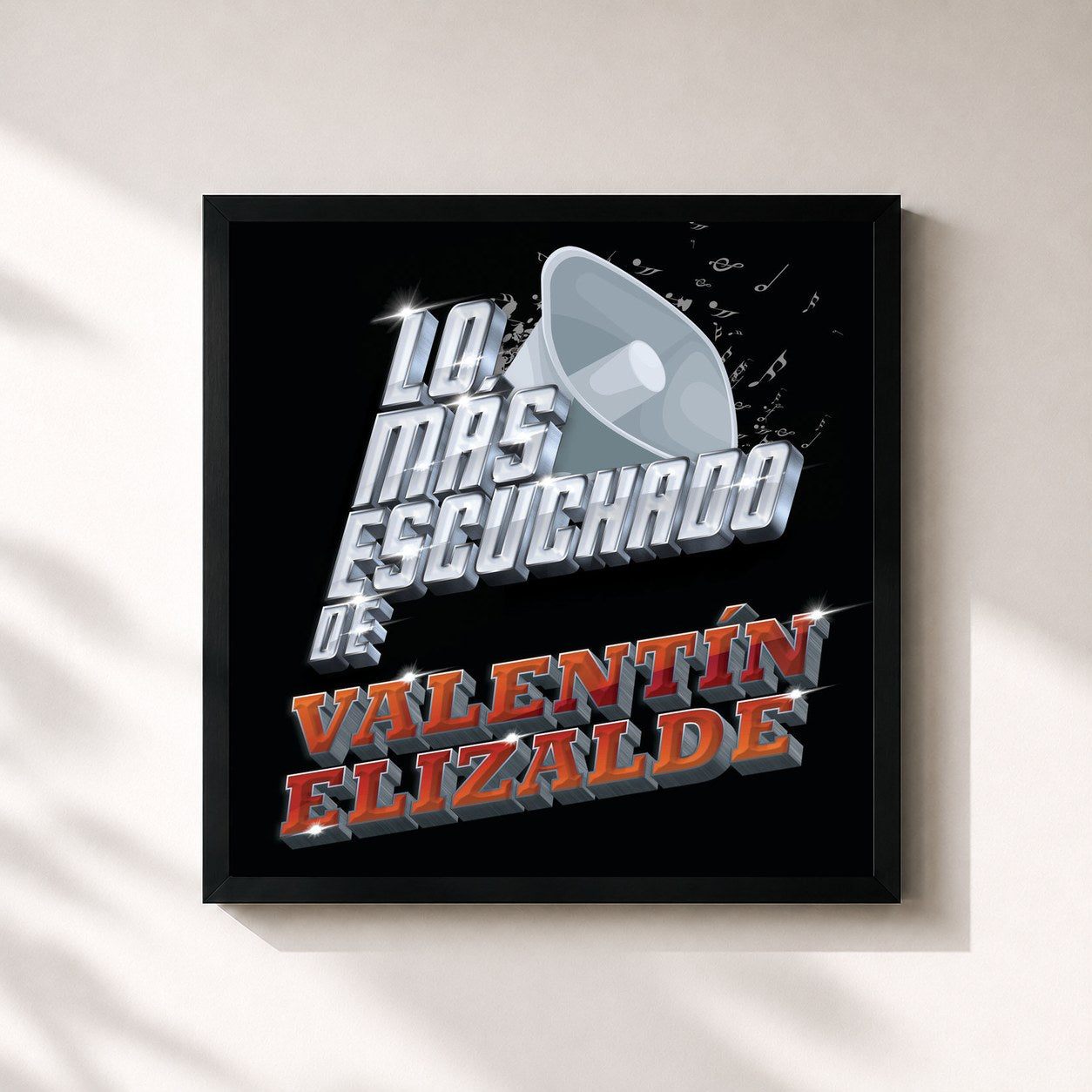 #noir Tableau carré de l'album Lo Más Escuchado De de Valentin Elizalde, cadre noir 32x32 cm