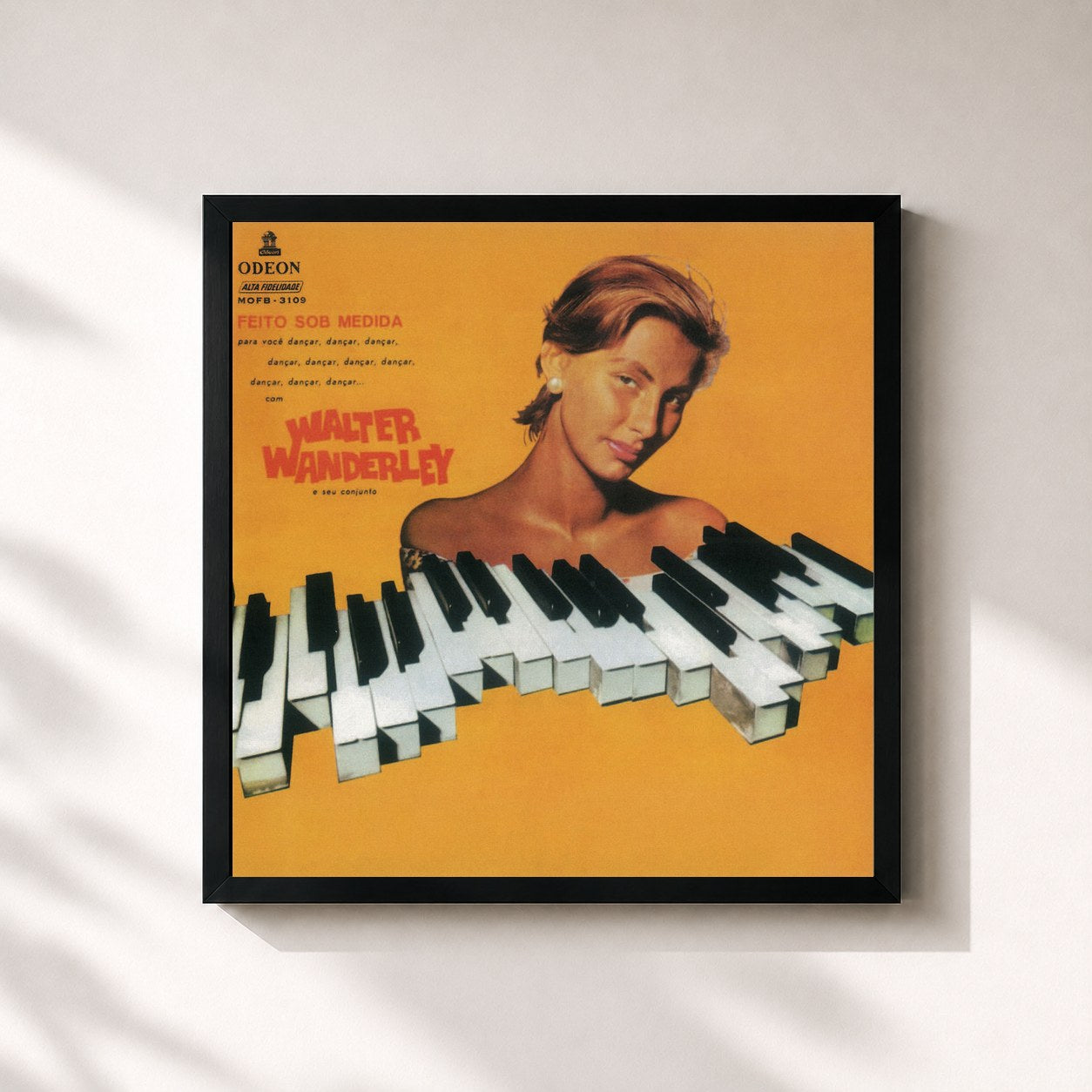 #noir Tableau carré de l'album Feito Sob Medida de Walter Wanderley, cadre noir 32x32 cm