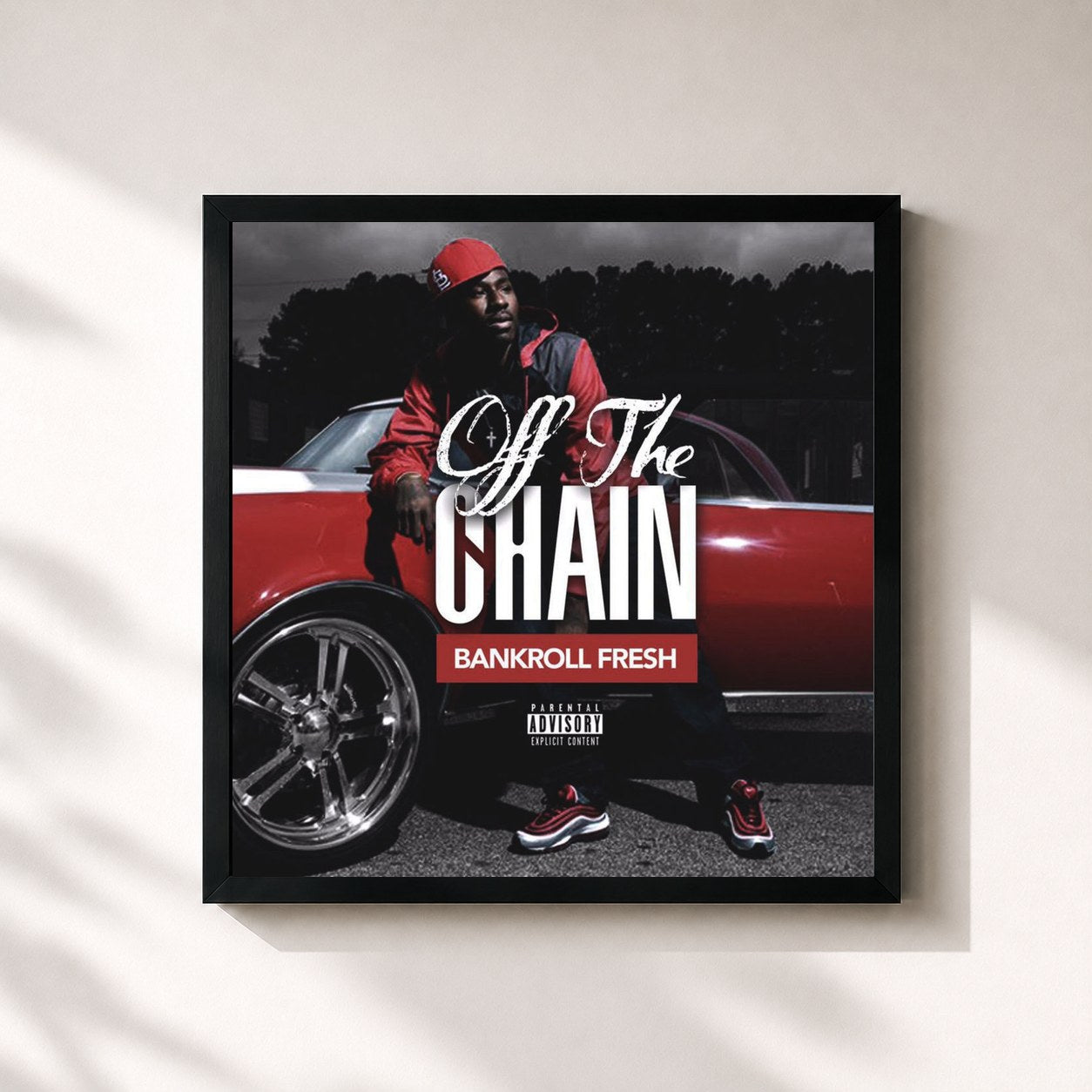 #noir Tableau carré de l'album Off The Chain de Bankroll Fresh, cadre noir 32x32 cm