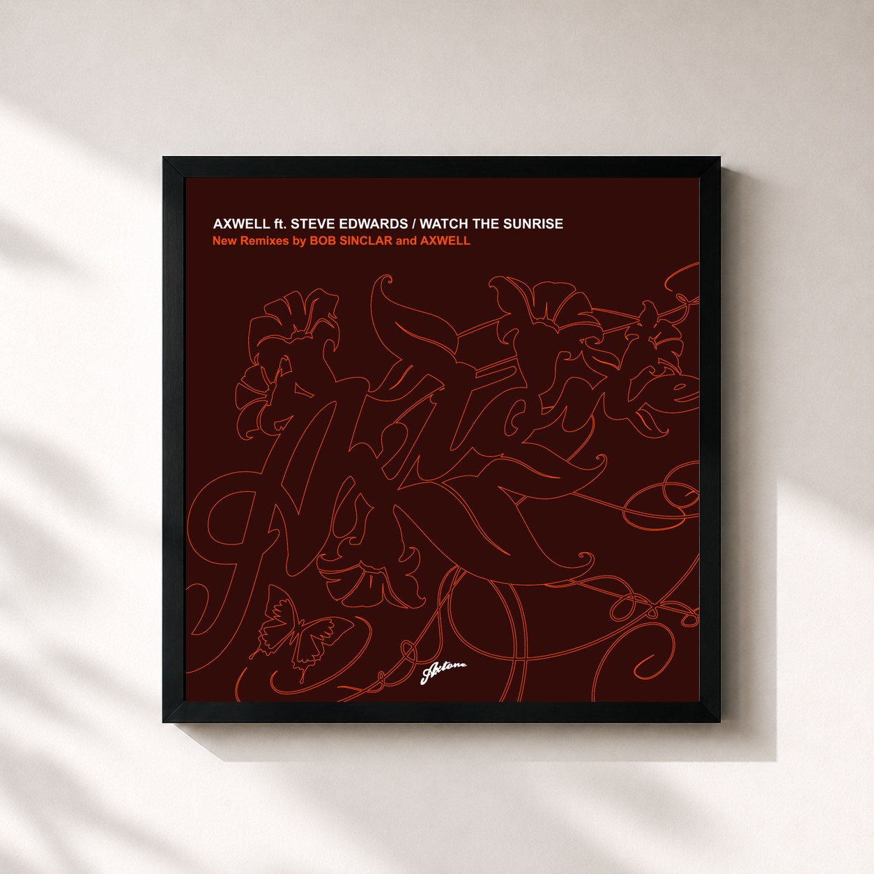 #noir Tableau carré de l'album Watch The Sunrise (Remixes) de Axwell, cadre noir 32x32 cm