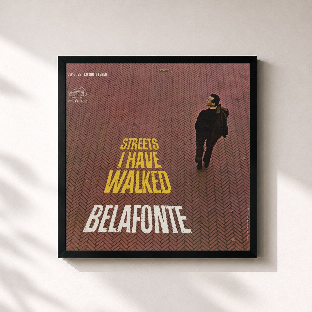 #noir Tableau carré de l'album Streets I Have Walked de Harry Belafonte, cadre noir 32x32 cm