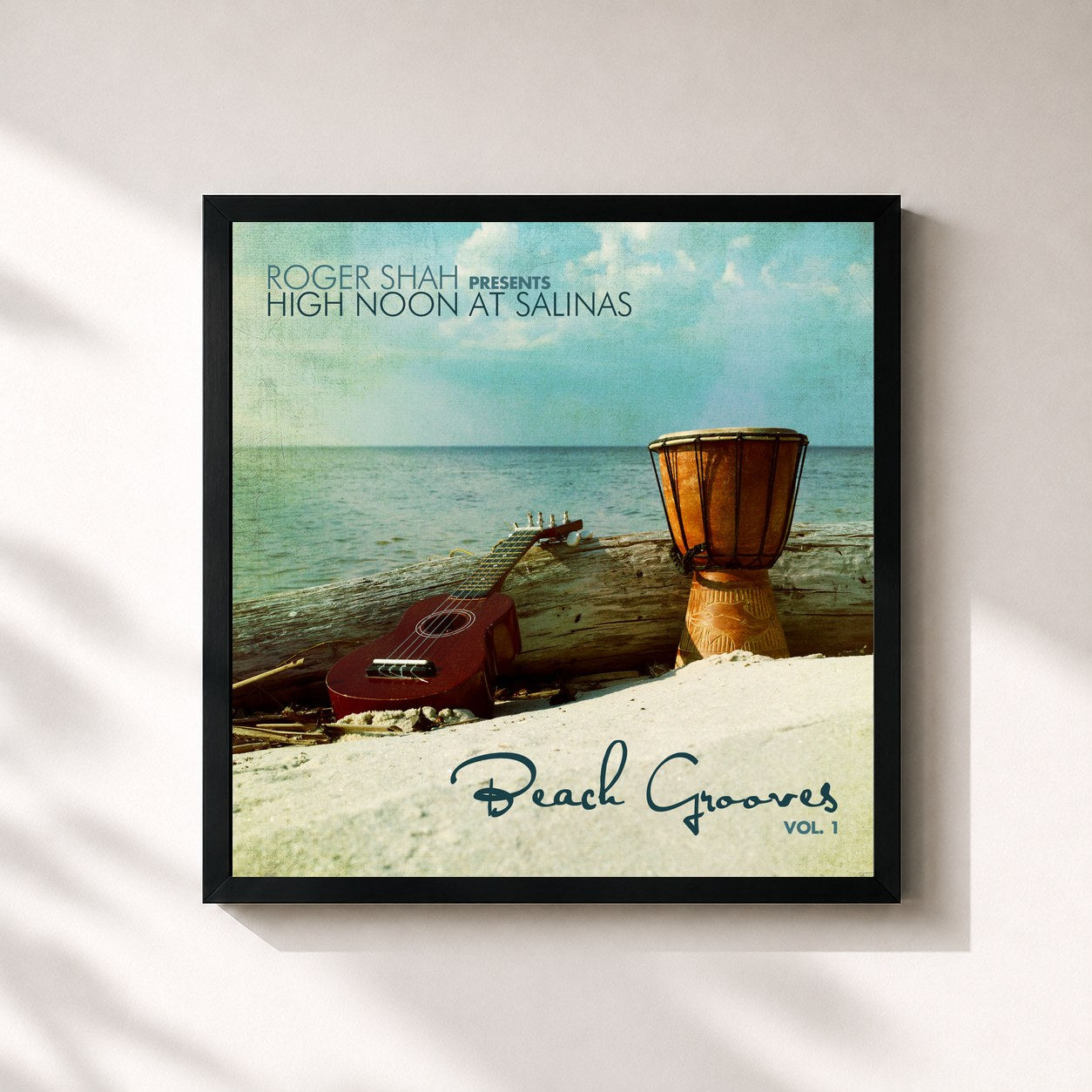 #noir Tableau carré de l'album Beach Grooves, Vol. 1 de Roger Shah, cadre noir 32x32 cm