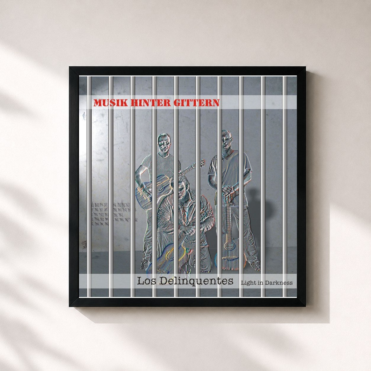 #noir Tableau carré de l'album Musik Hinter Gittern de Los Delinqüentes, cadre noir 32x32 cm