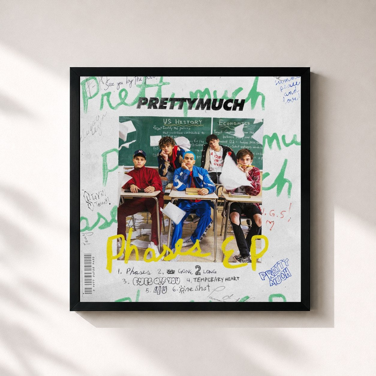 #noir Tableau carré de l'album Phases - EP de PRETTYMUCH, cadre noir 32x32 cm