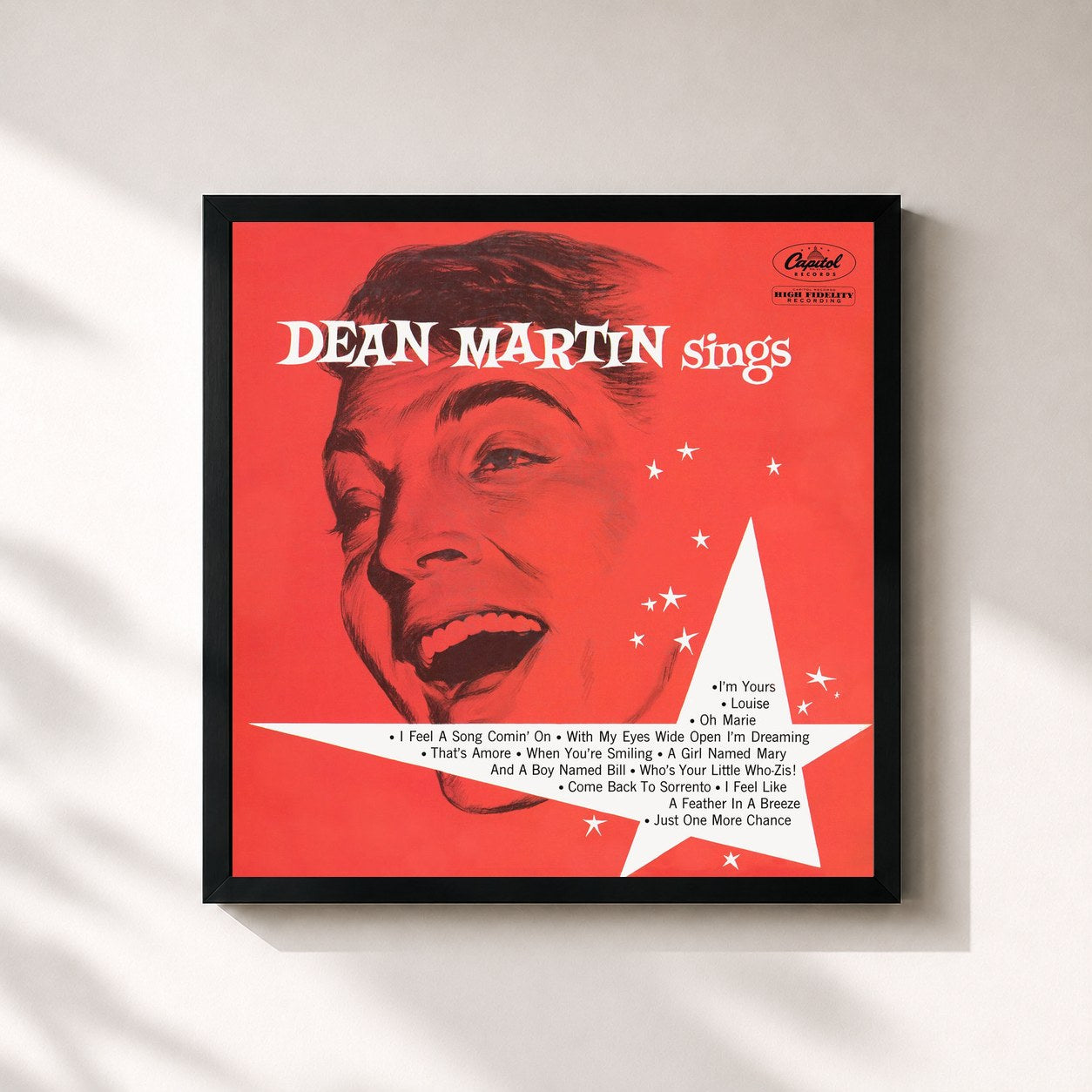 #noir Tableau carré de l'album Dean Martin Sings de Dean Martin, cadre noir 32x32 cm
