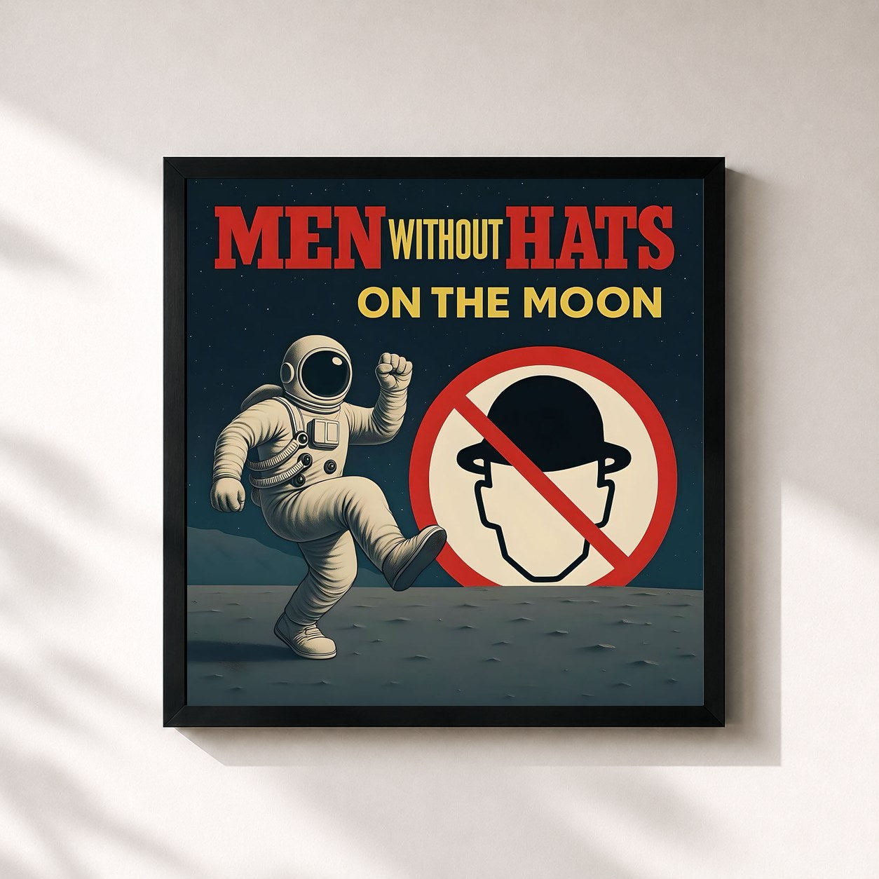 #noir Tableau carré de l'album On the Moon de Men Without Hats, cadre noir 32x32 cm