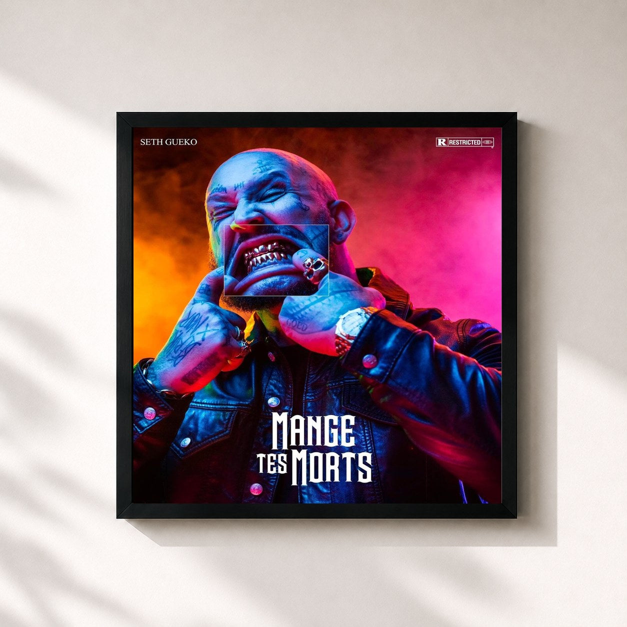 #noir Tableau carré de l'album Mange tes morts de Seth Gueko, cadre noir 32x32 cm