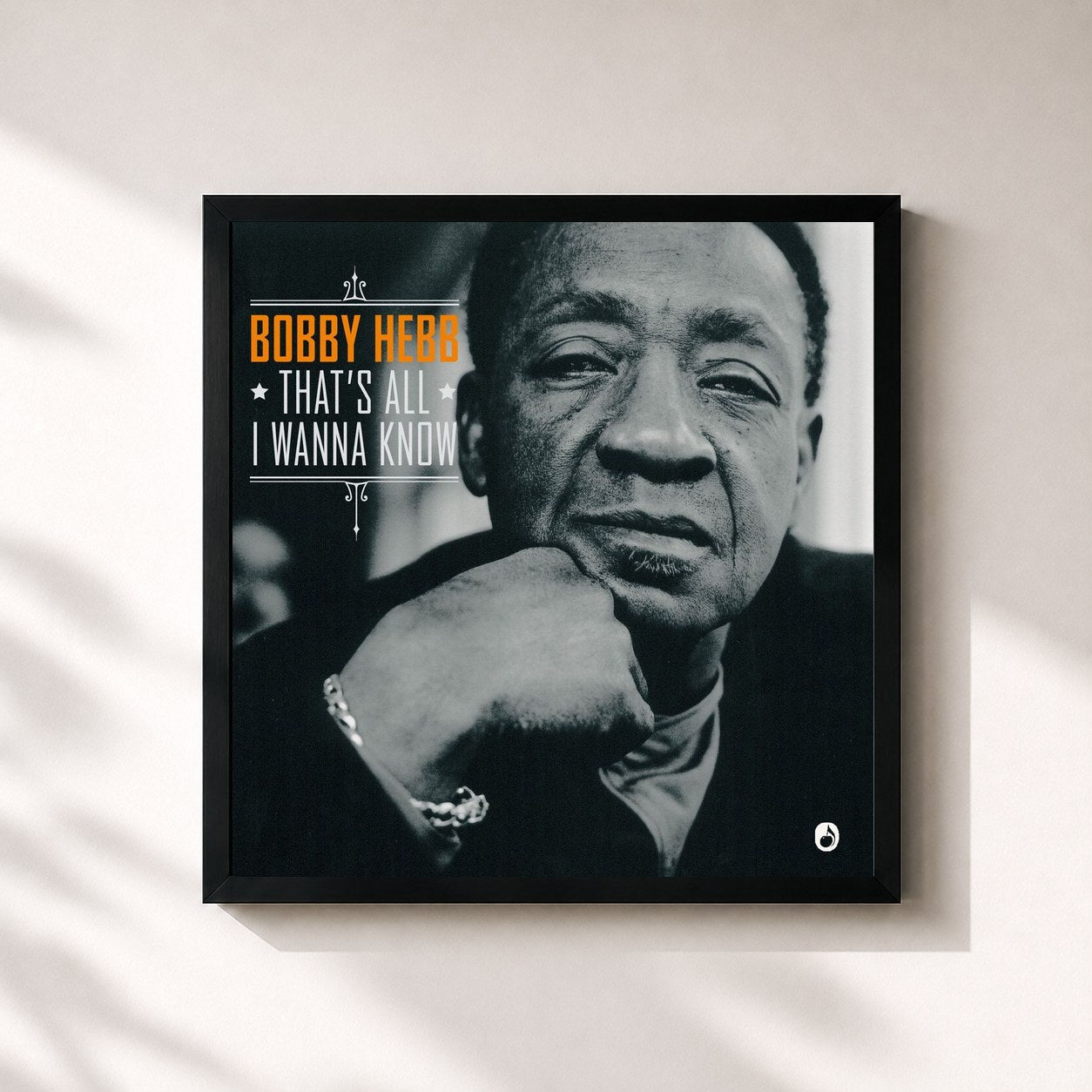 #noir Tableau carré de l'album That's All I Wanna Know de Bobby Hebb, cadre noir 32x32 cm