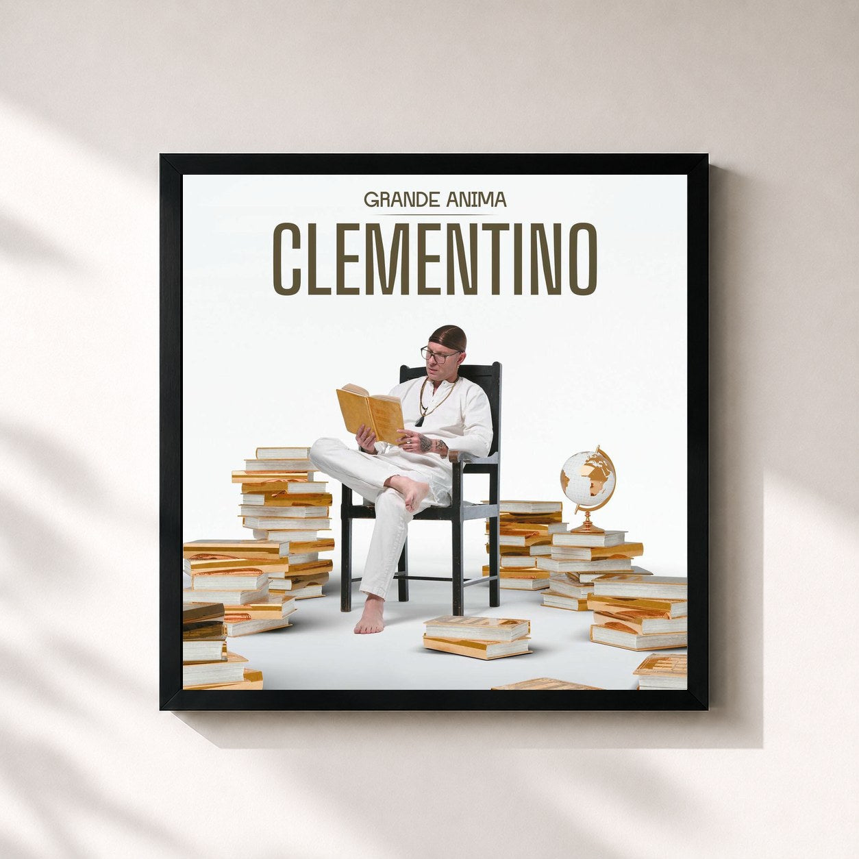 #noir Tableau carré de l'album GRANDE ANIMA de Clementino, cadre noir 32x32 cm