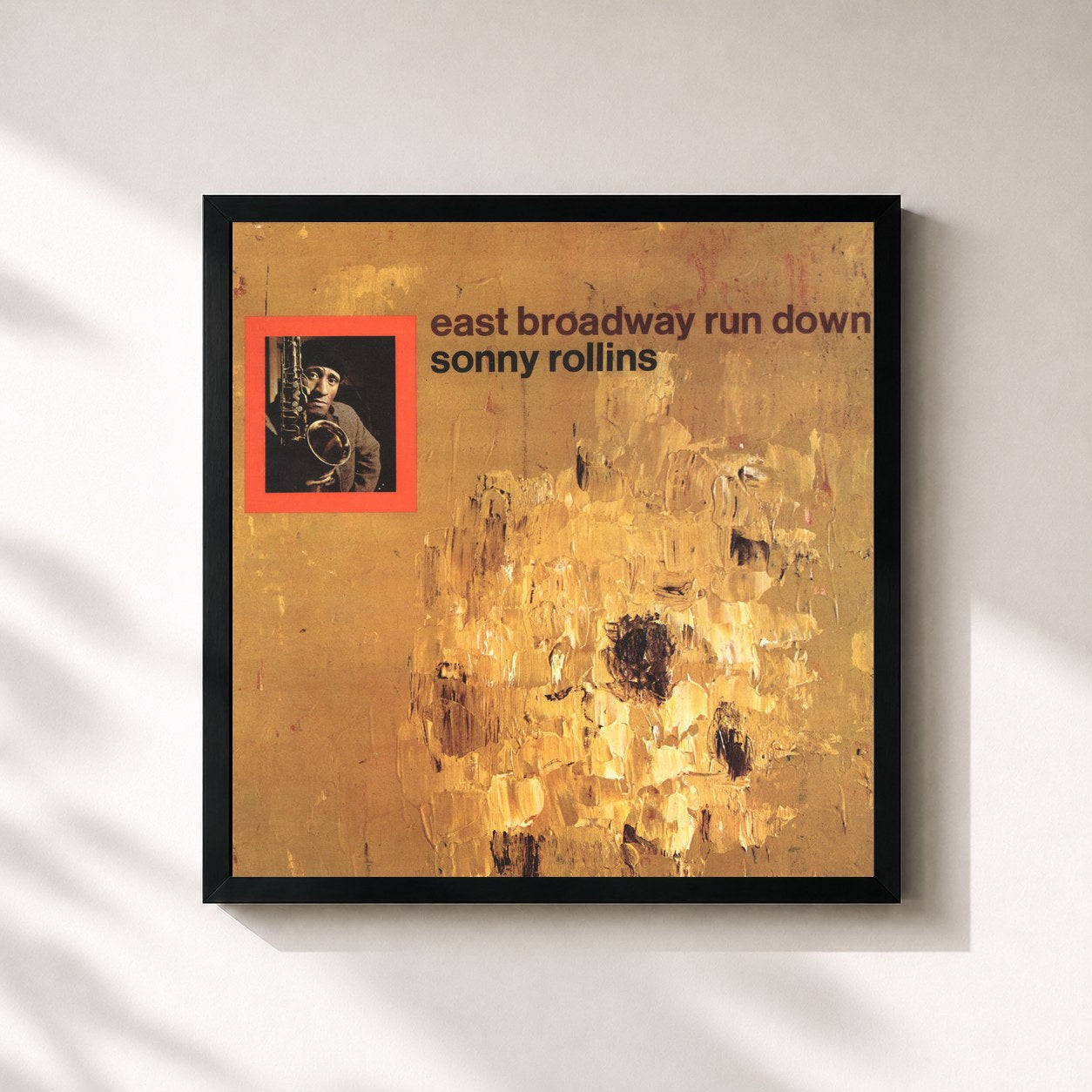 #noir Tableau carré de l'album East Broadway Run Down de Sonny Rollins, cadre noir 32x32 cm