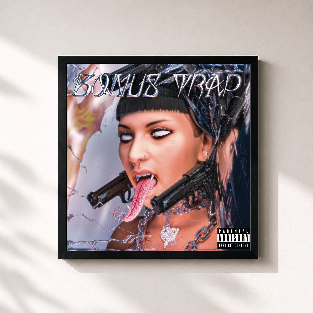 #noir Tableau carré de l'album Bonus Trap de Cazzu, cadre noir 32x32 cm
