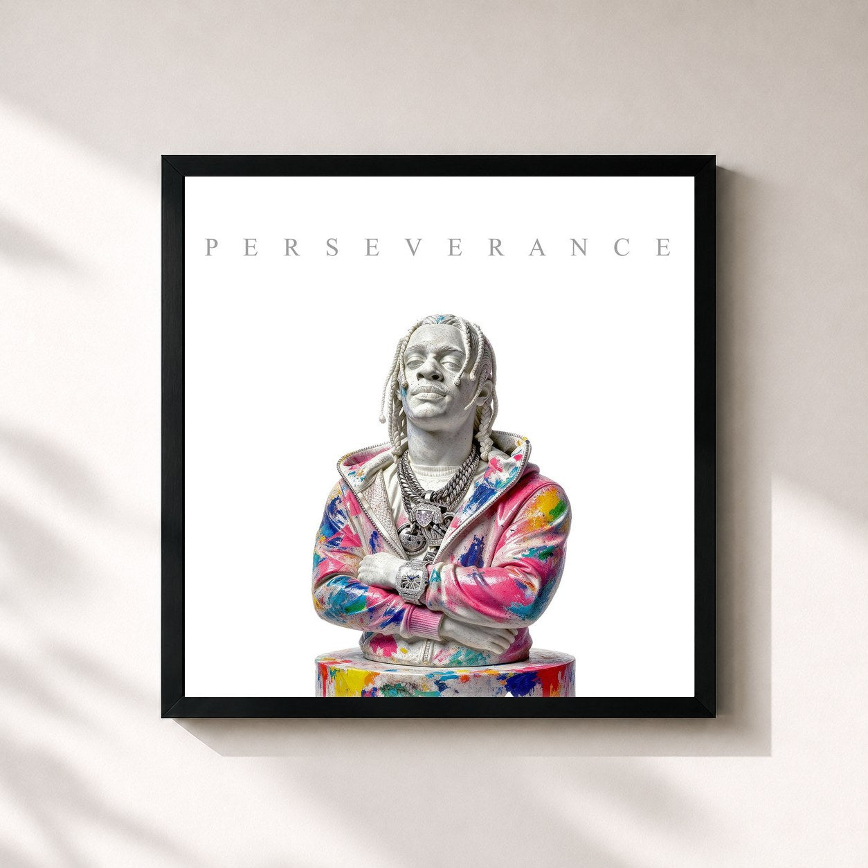 #noir Tableau carré de l'album Perseverance de Russ Millions, cadre noir 32x32 cm