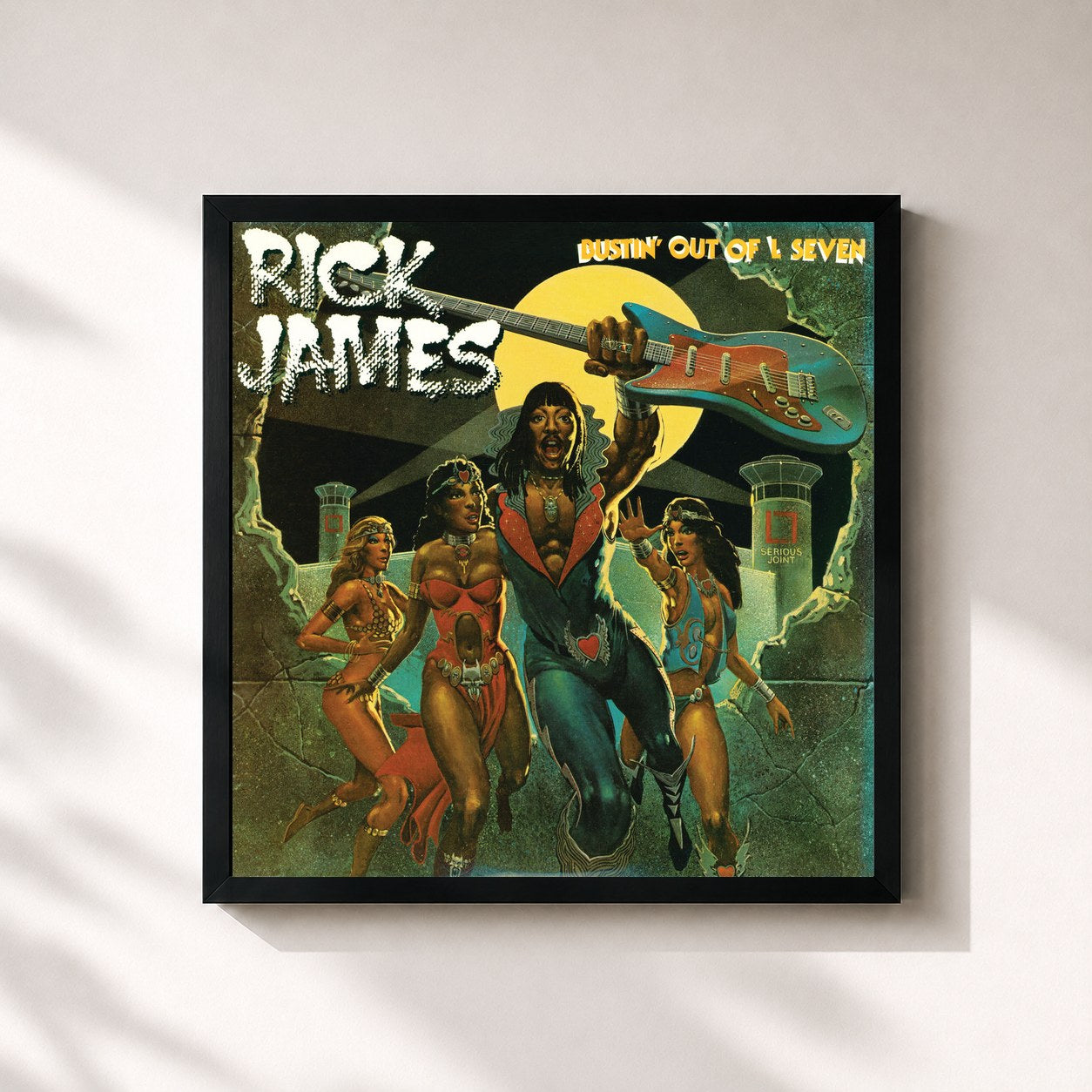 #noir Tableau carré de l'album Bustin' Out of L Seven de Rick James, cadre noir 32x32 cm