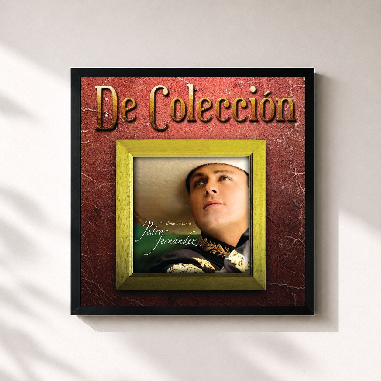 #noir Tableau carré de l'album Dime Mi Amor (De Colección 2) de Pedro Fernández, cadre noir 32x32 cm