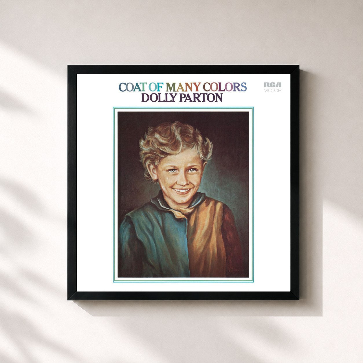 #noir Tableau carré de l'album Coat Of Many Colors de Dolly Parton, cadre noir 32x32 cm