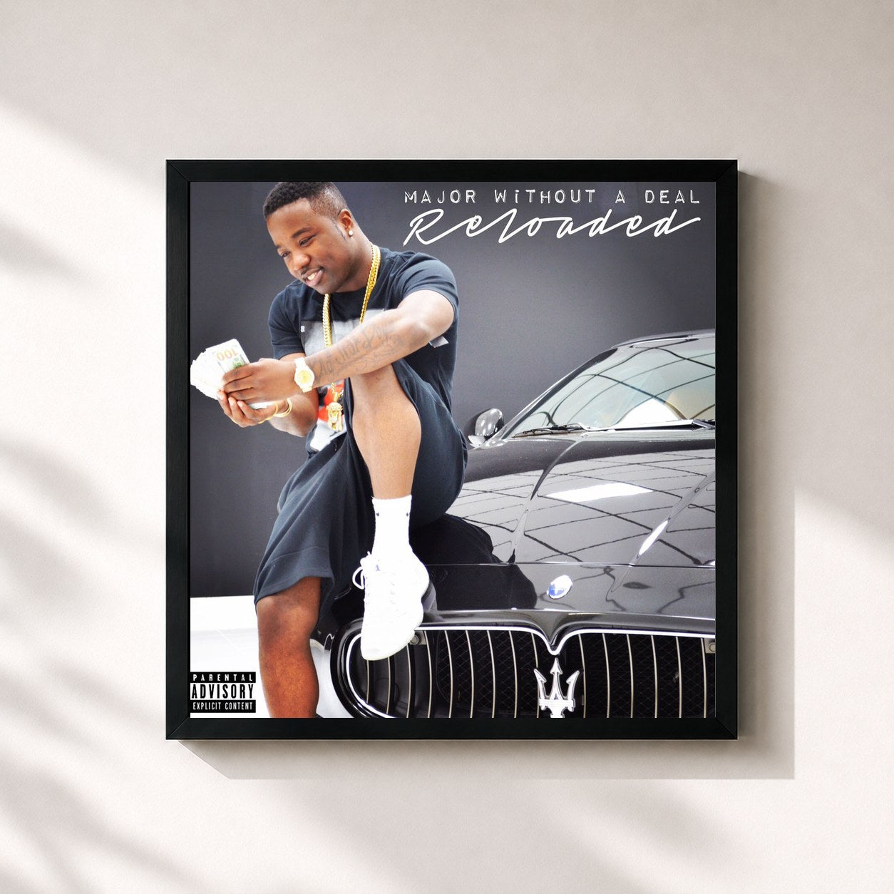 #noir Tableau carré de l'album Major Without a Deal Reloaded de Troy Ave, cadre noir 32x32 cm