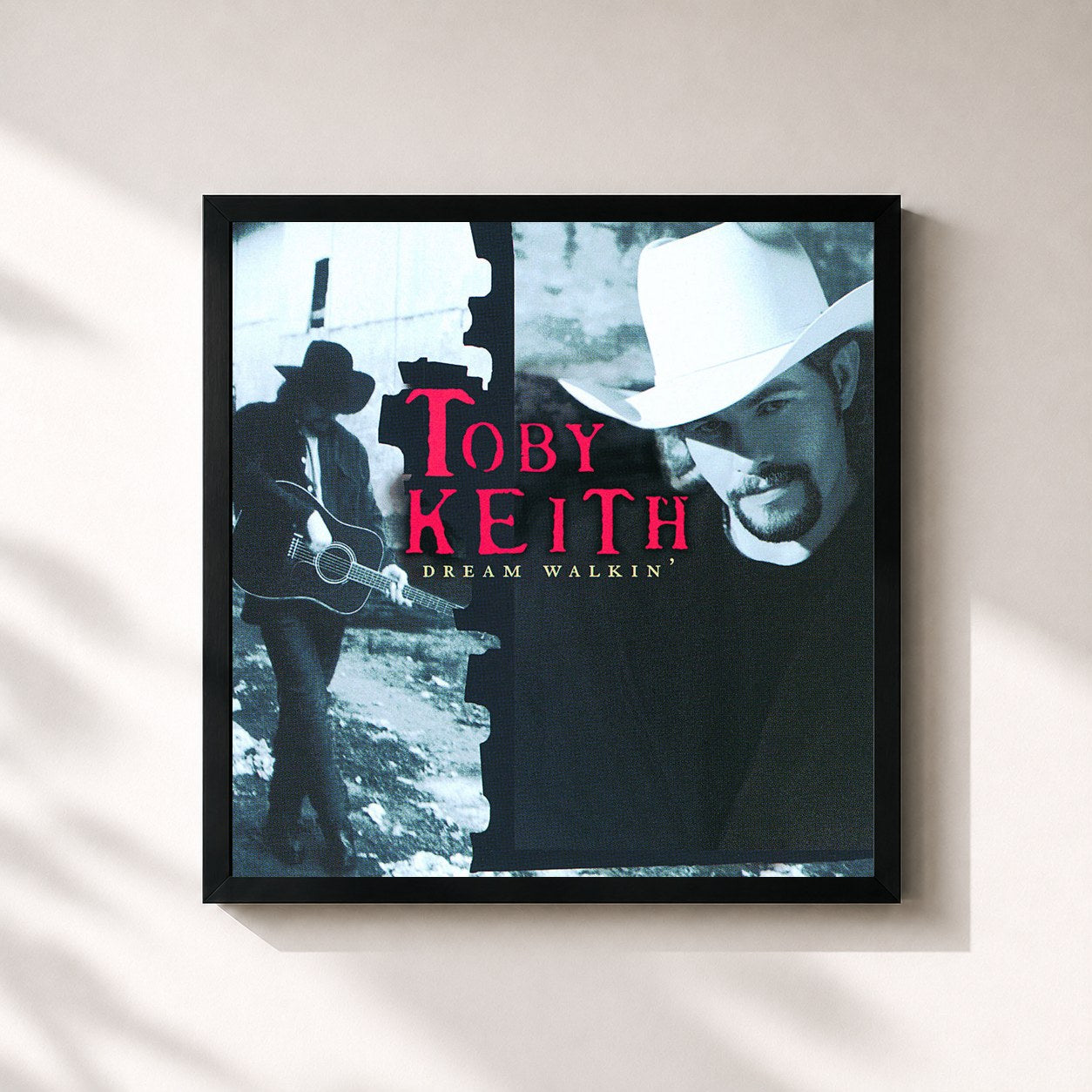 #noir Tableau carré de l'album Dream Walkin' de Toby Keith, cadre noir 32x32 cm