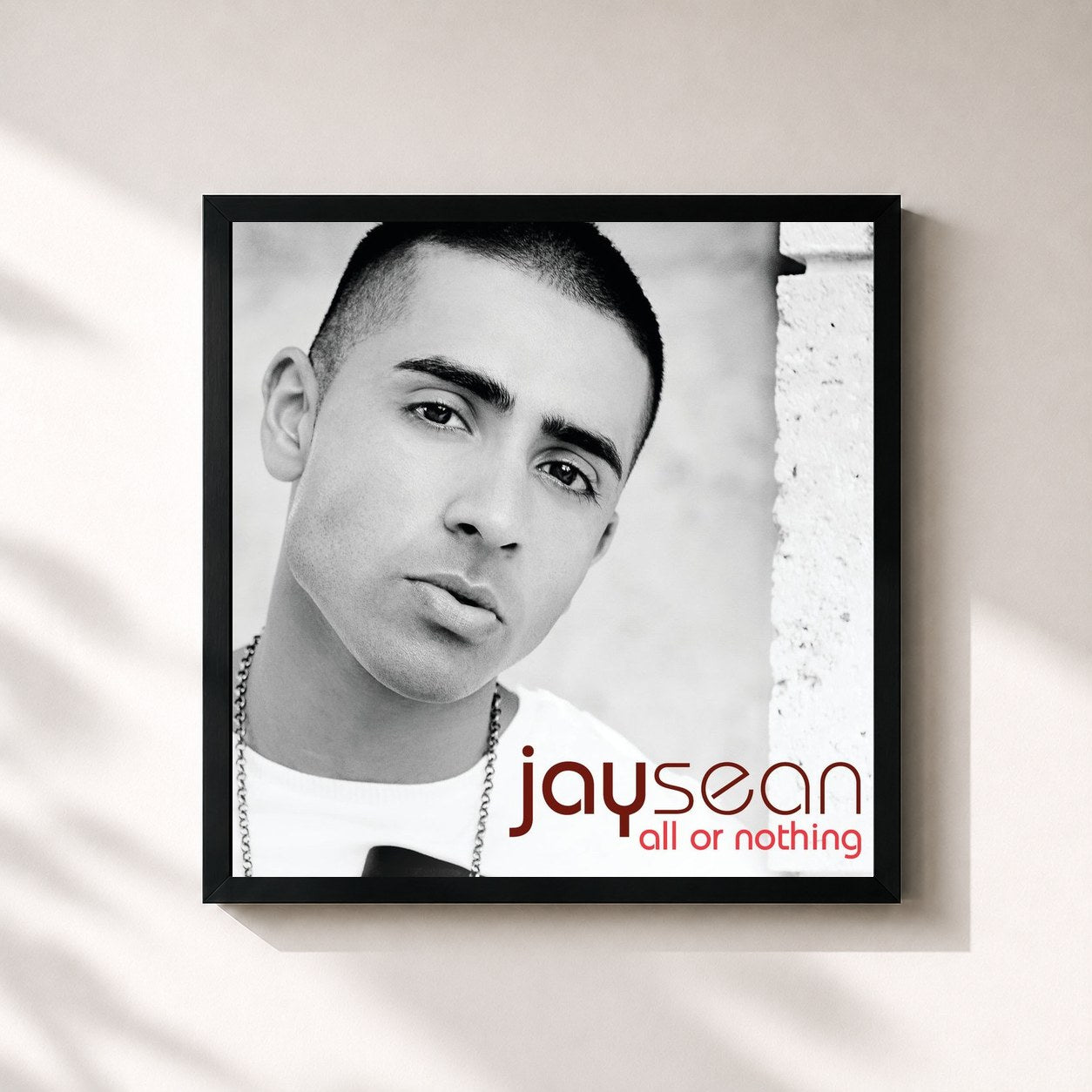 #noir Tableau carré de l'album All Or Nothing de Jay Sean, cadre noir 32x32 cm