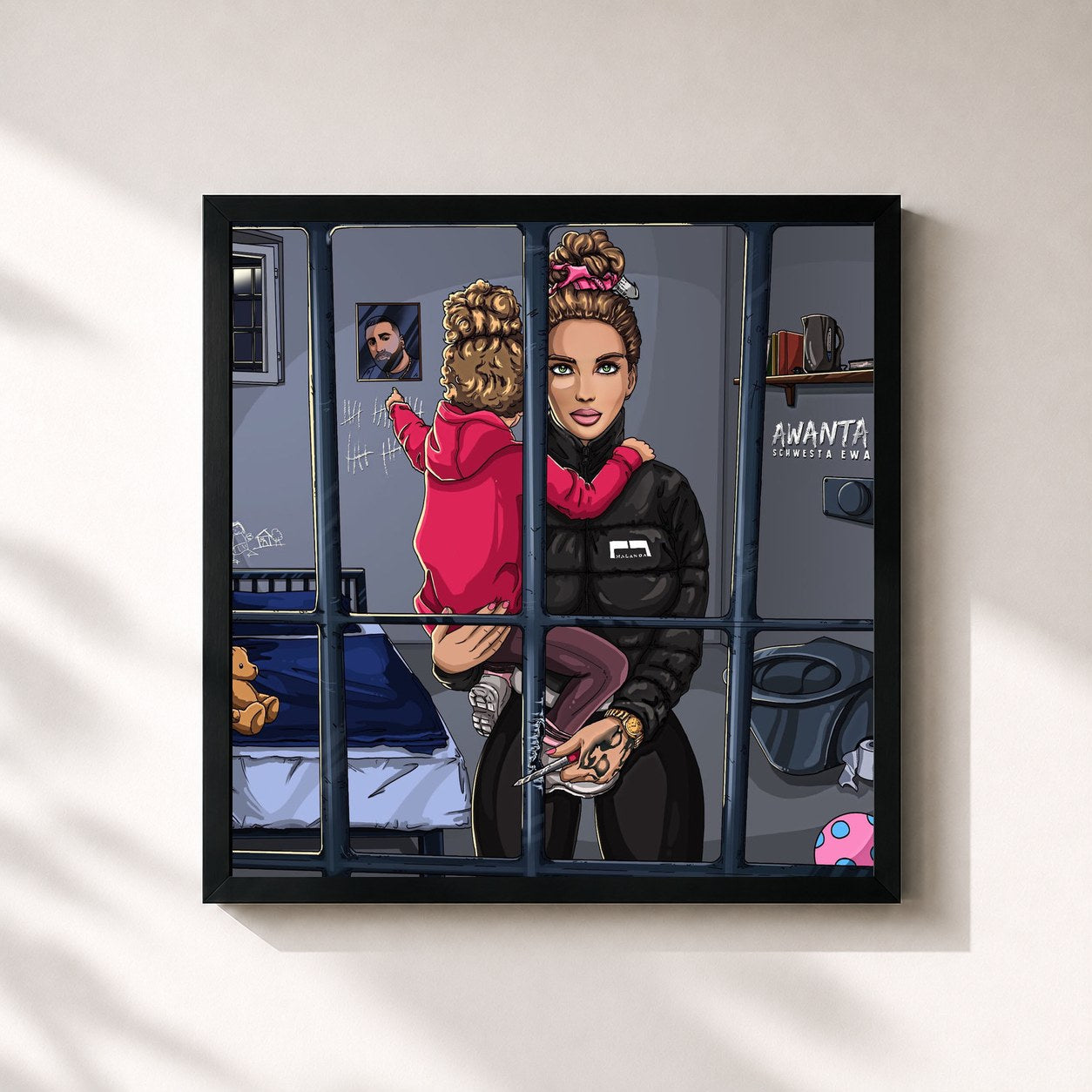 #noir Tableau carré de l'album Awanta de Schwesta Ewa, cadre noir 32x32 cm