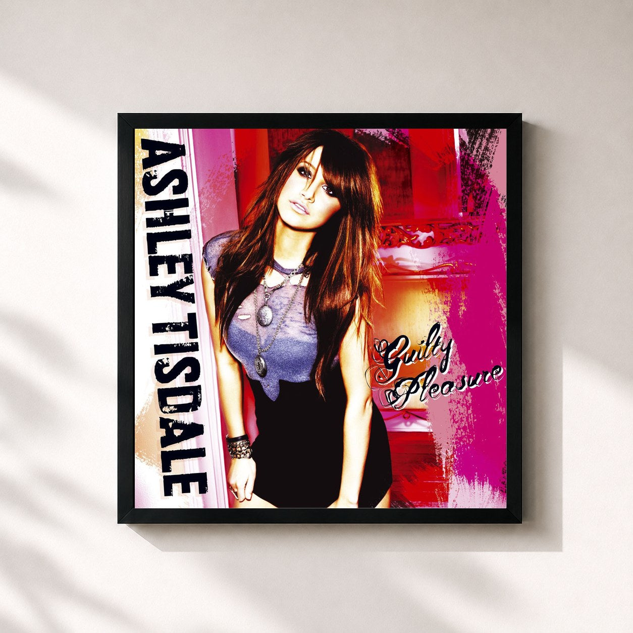 #noir Tableau carré de l'album Guilty Pleasure de Ashley Tisdale, cadre noir 32x32 cm