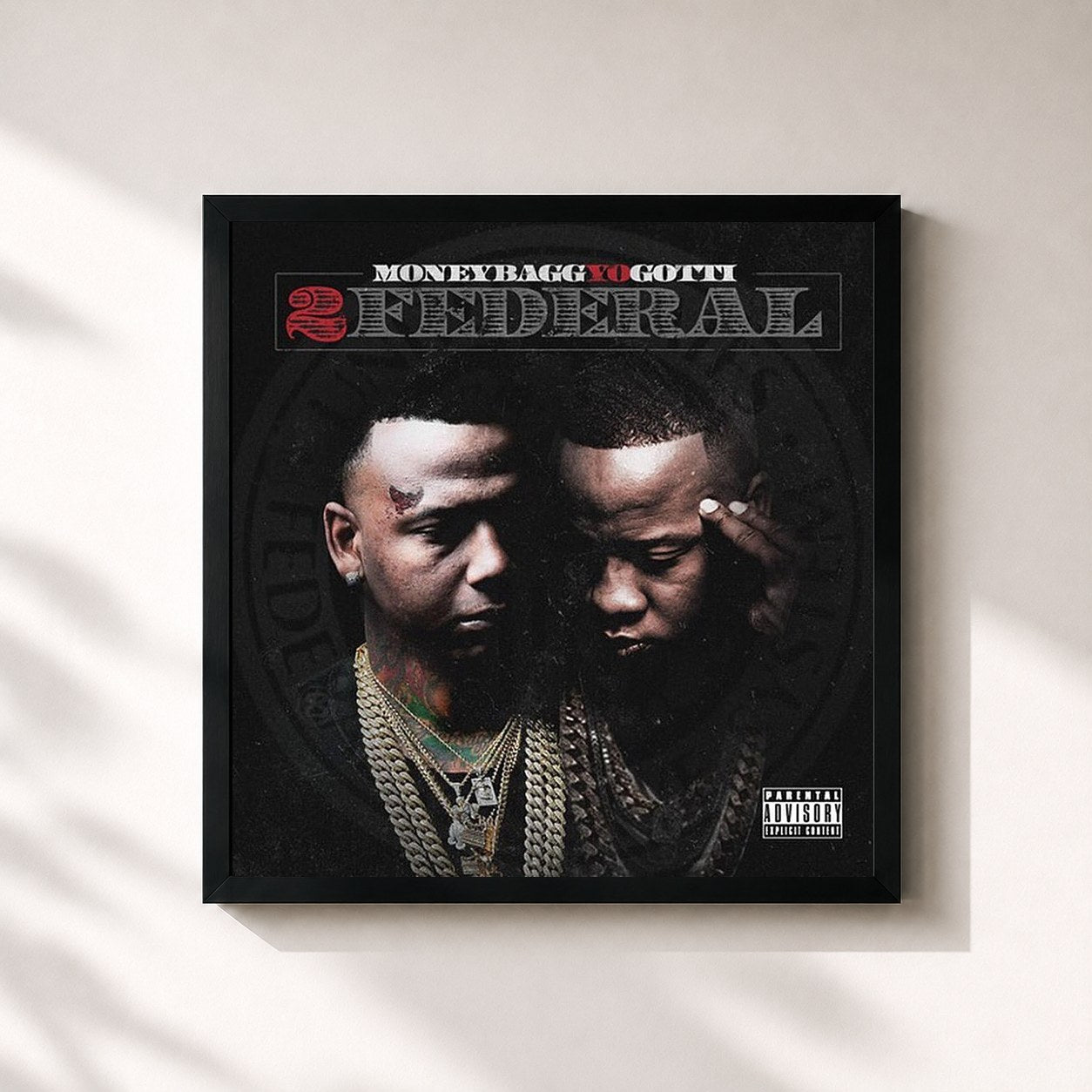 #noir Tableau carré de l'album 2 Federal de Moneybagg Yo, cadre noir 32x32 cm