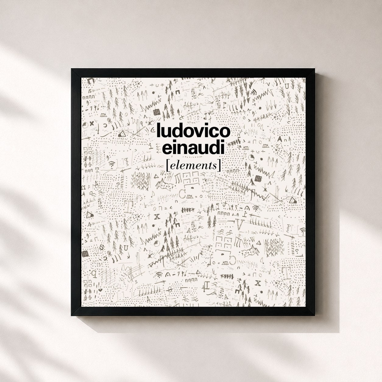 #noir Tableau carré de l'album Elements de Ludovico Einaudi, cadre noir 32x32 cm