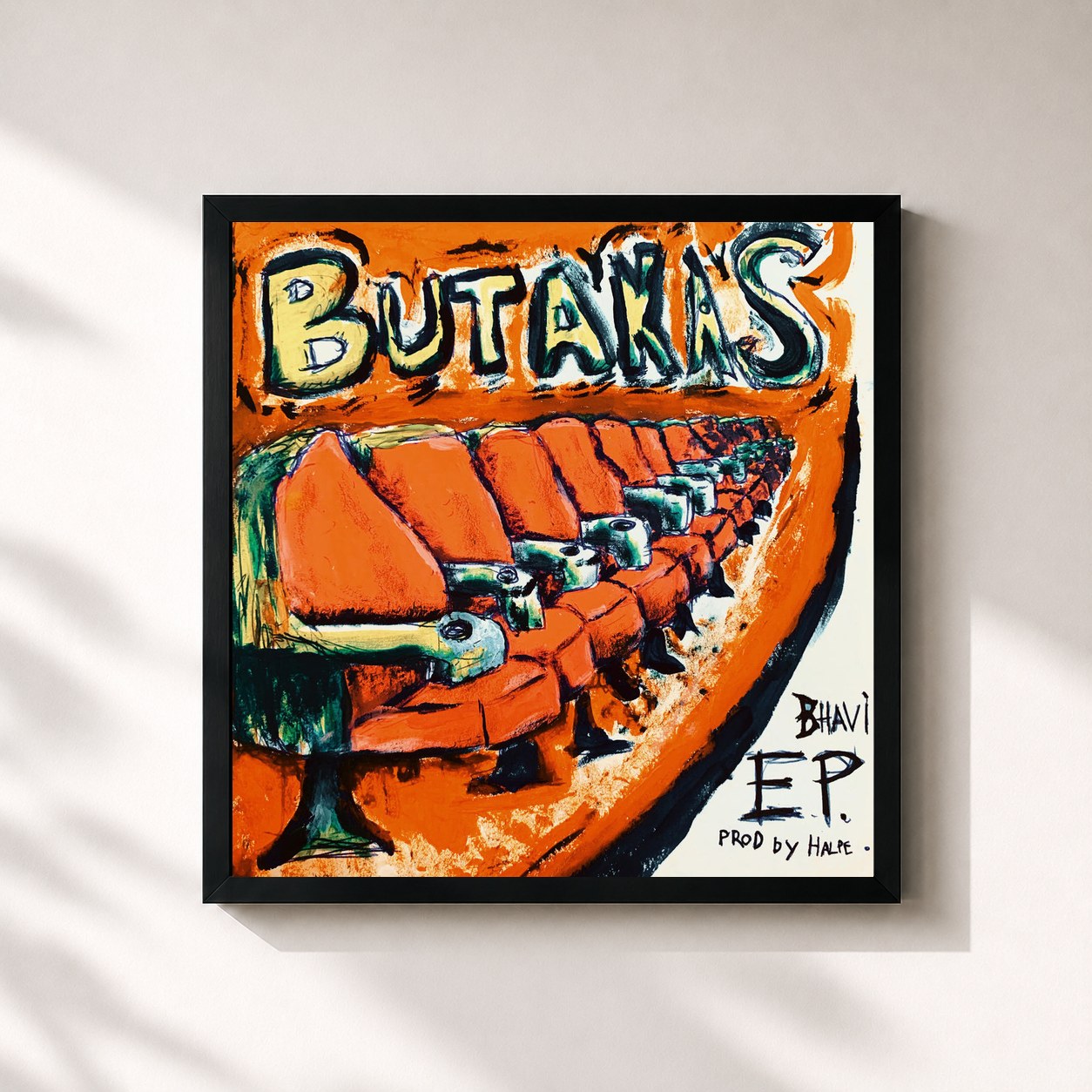#noir Tableau carré de l'album BUTAKAS EP de Bhavi, cadre noir 32x32 cm