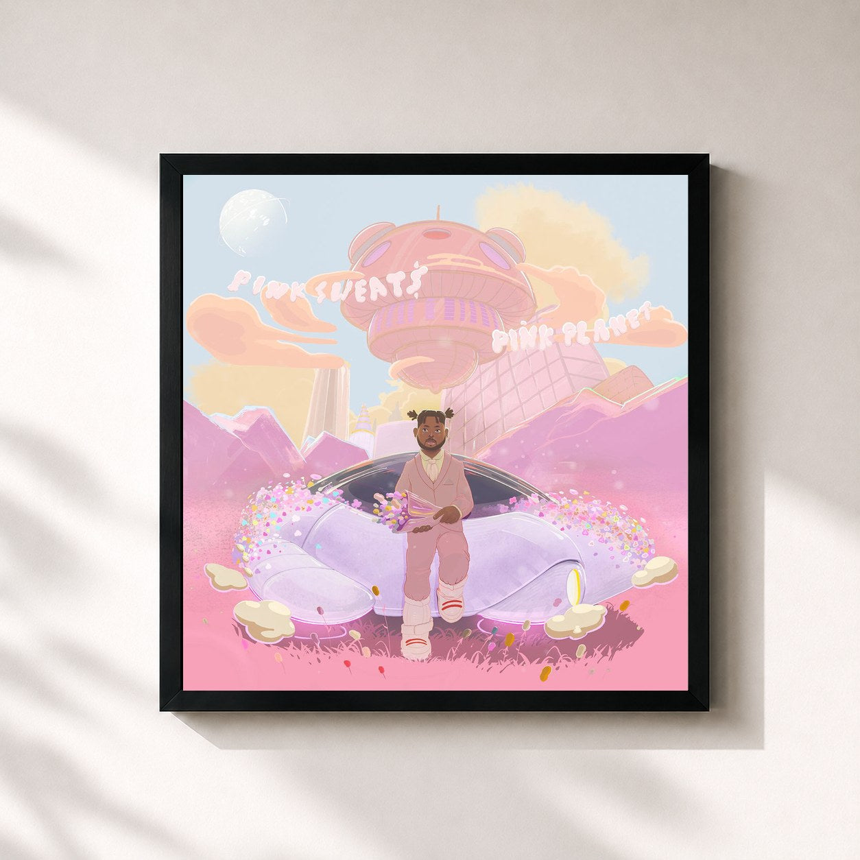 #noir Tableau carré de l'album PINK PLANET de Pink Sweat$, cadre noir 32x32 cm