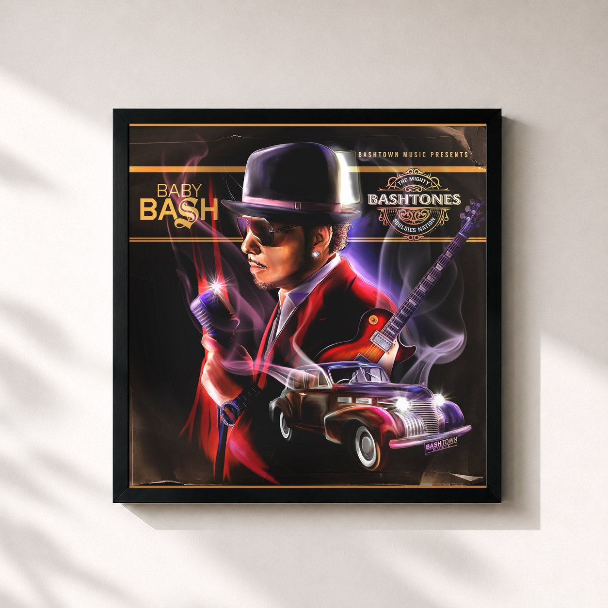 #noir Tableau carré de l'album Souldies Nation de Baby Bash, cadre noir 32x32 cm