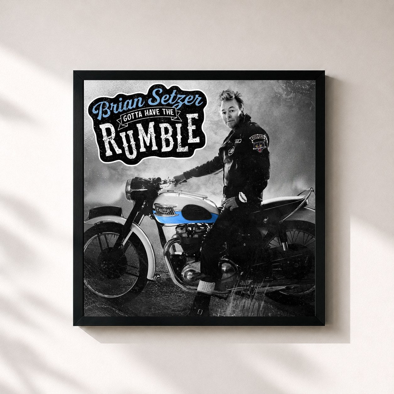 #noir Tableau carré de l'album Gotta Have The Rumble de Brian Setzer, cadre noir 32x32 cm