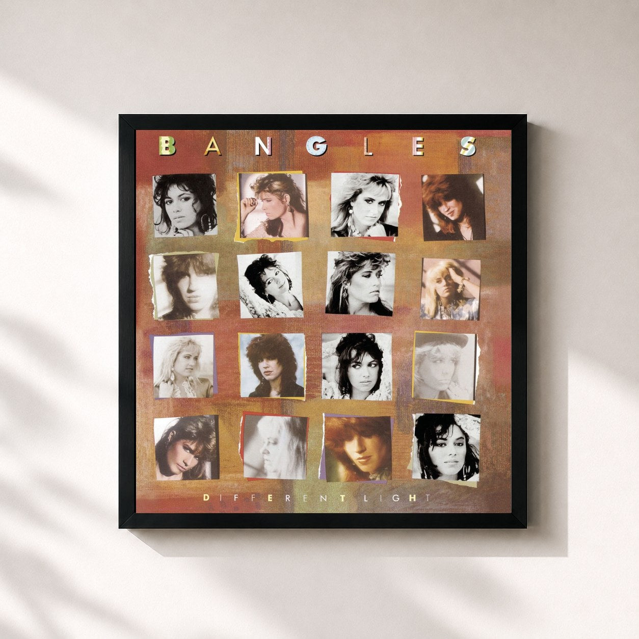 #noir Tableau carré de l'album Different Light de The Bangles, cadre noir 32x32 cm