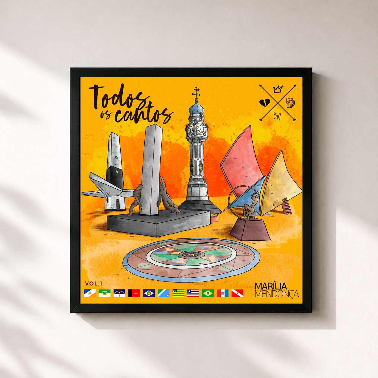 #noir Tableau carré de l'album Todos Os Cantos, Vol. 1 (Ao Vivo) de Marília Mendonça, cadre noir 32x32 cm