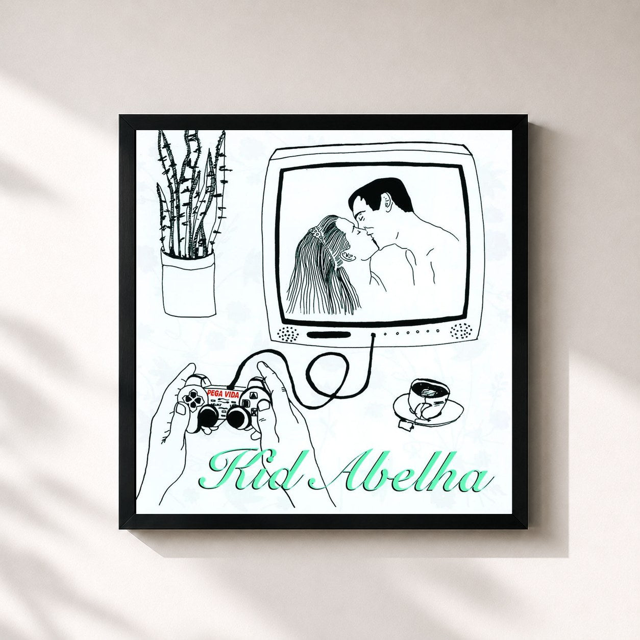 #noir Tableau carré de l'album Pega Vida de Kid Abelha, cadre noir 32x32 cm