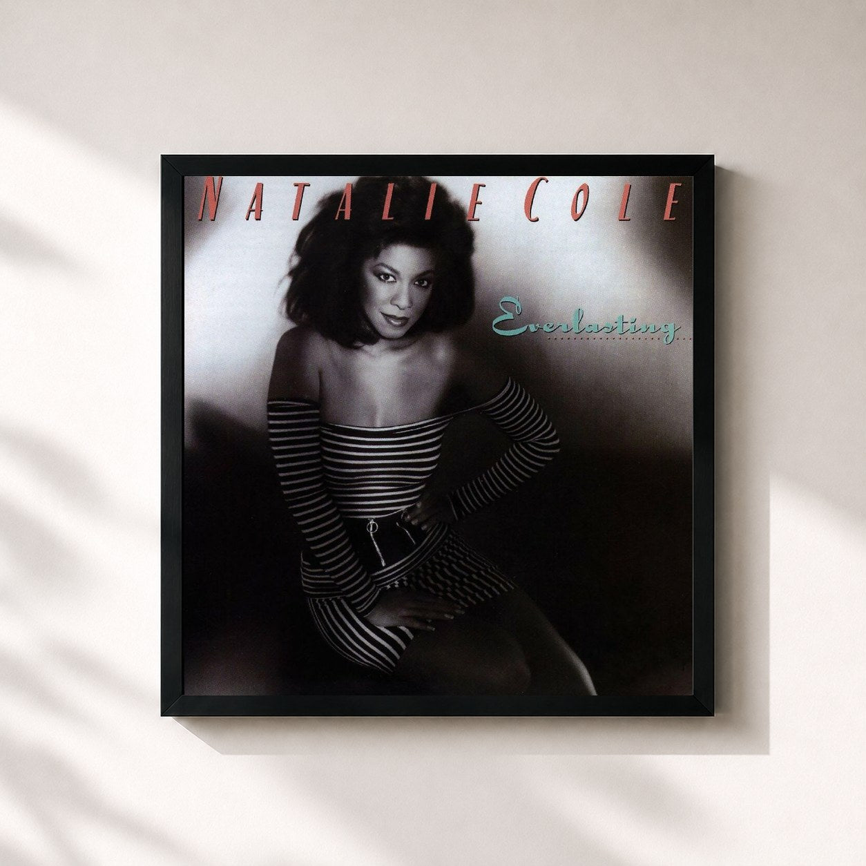 #noir Tableau carré de l'album Everlasting de Natalie Cole, cadre noir 32x32 cm