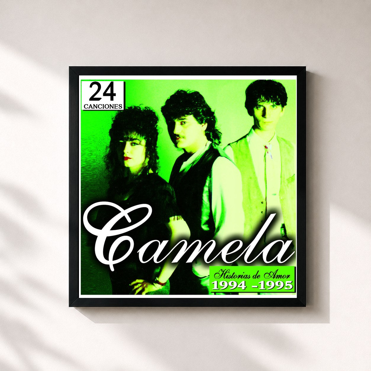 #noir Tableau carré de l'album Camela 24 historias De Amor 1994-1995 de Camela, cadre noir 32x32 cm