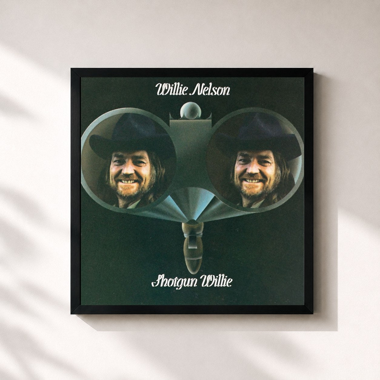 #noir Tableau carré de l'album Shotgun Willie de Willie Nelson, cadre noir 32x32 cm