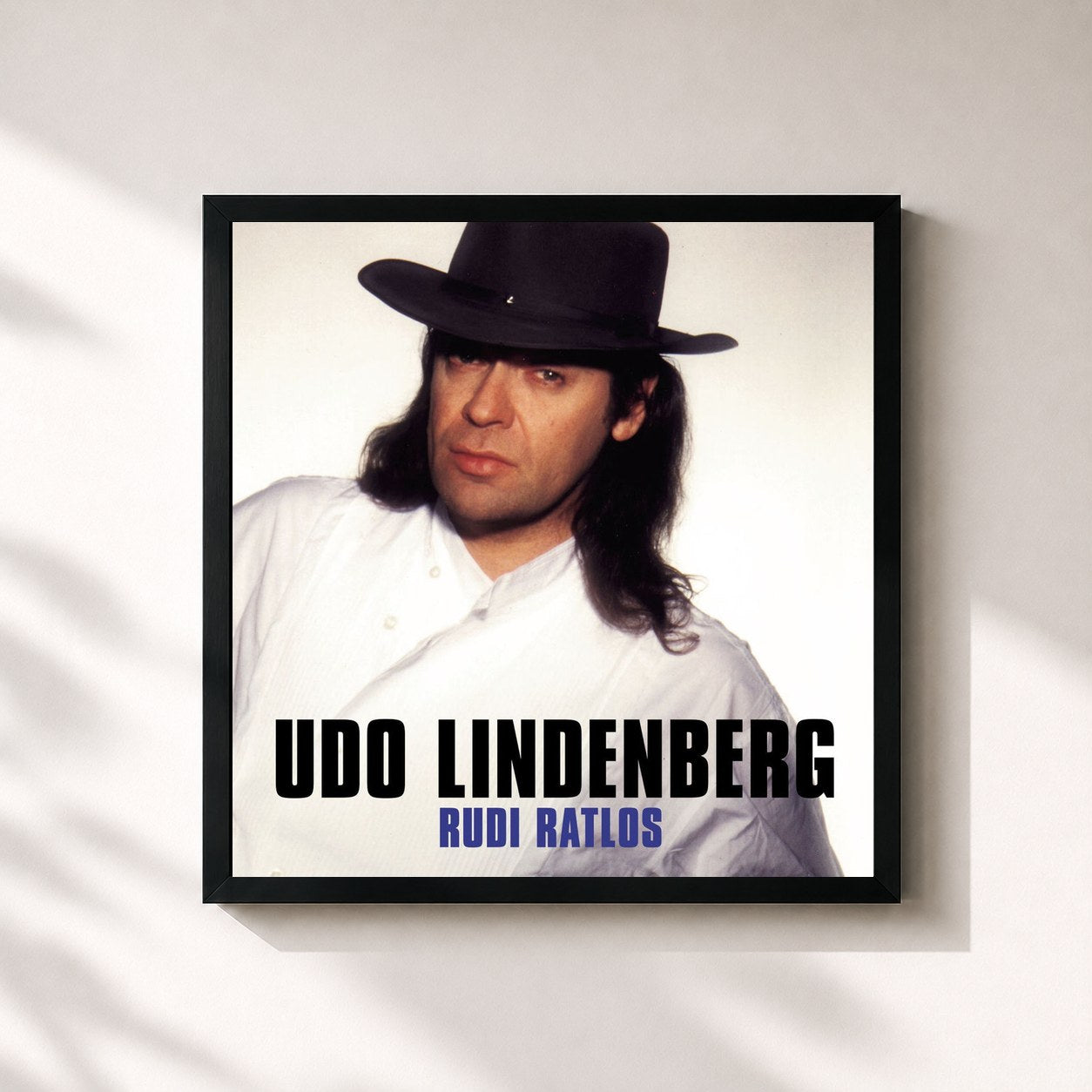 #noir Tableau carré de l'album Rudi Ratlos de Udo Lindenberg, cadre noir 32x32 cm