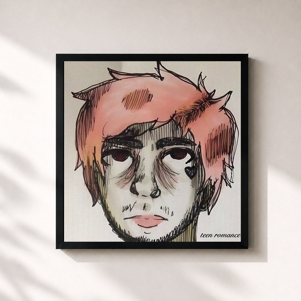 #noir Tableau carré de l'album teen romance de Lil Peep, cadre noir 32x32 cm