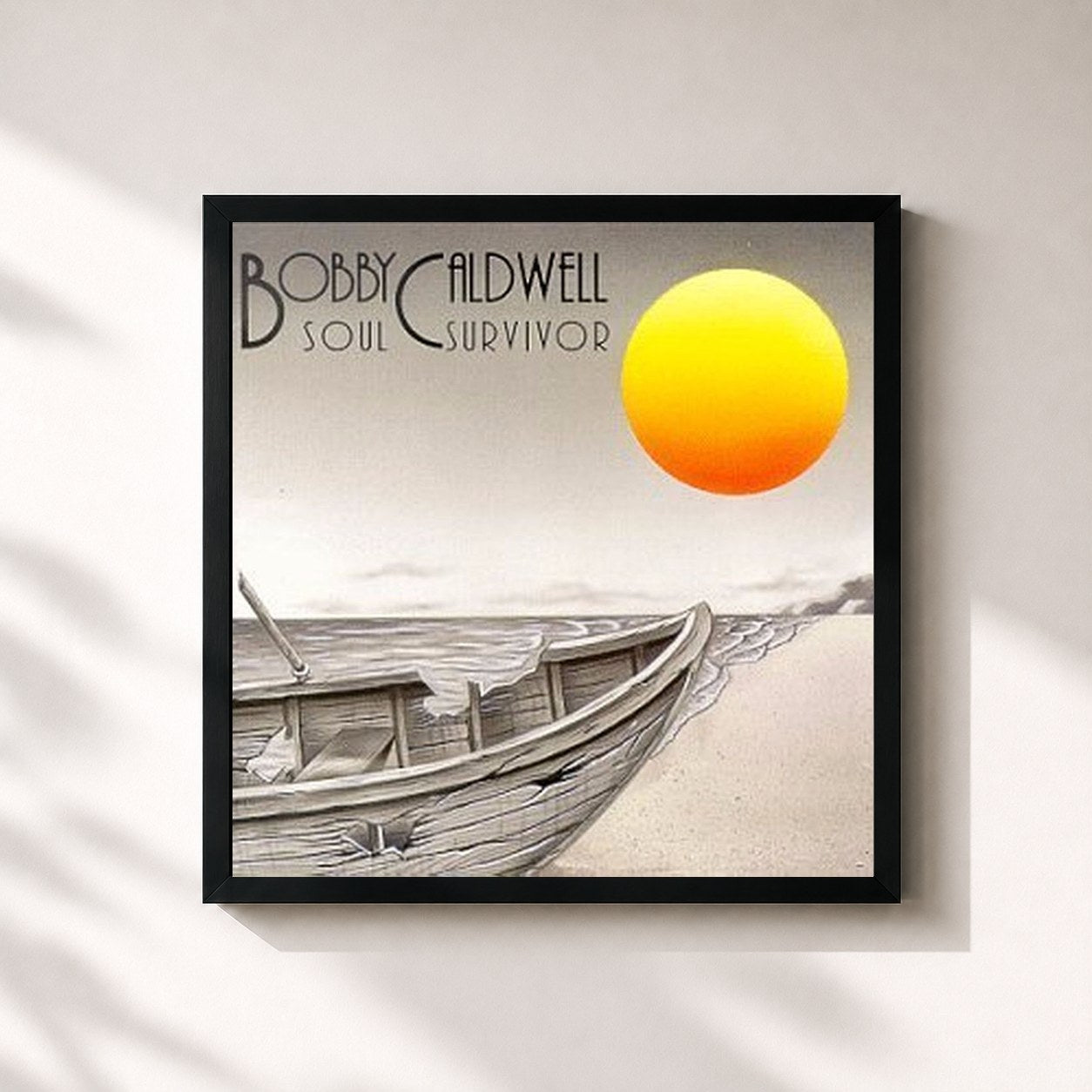 #noir Tableau carré de l'album Soul Survivor de Bobby Caldwell, cadre noir 32x32 cm
