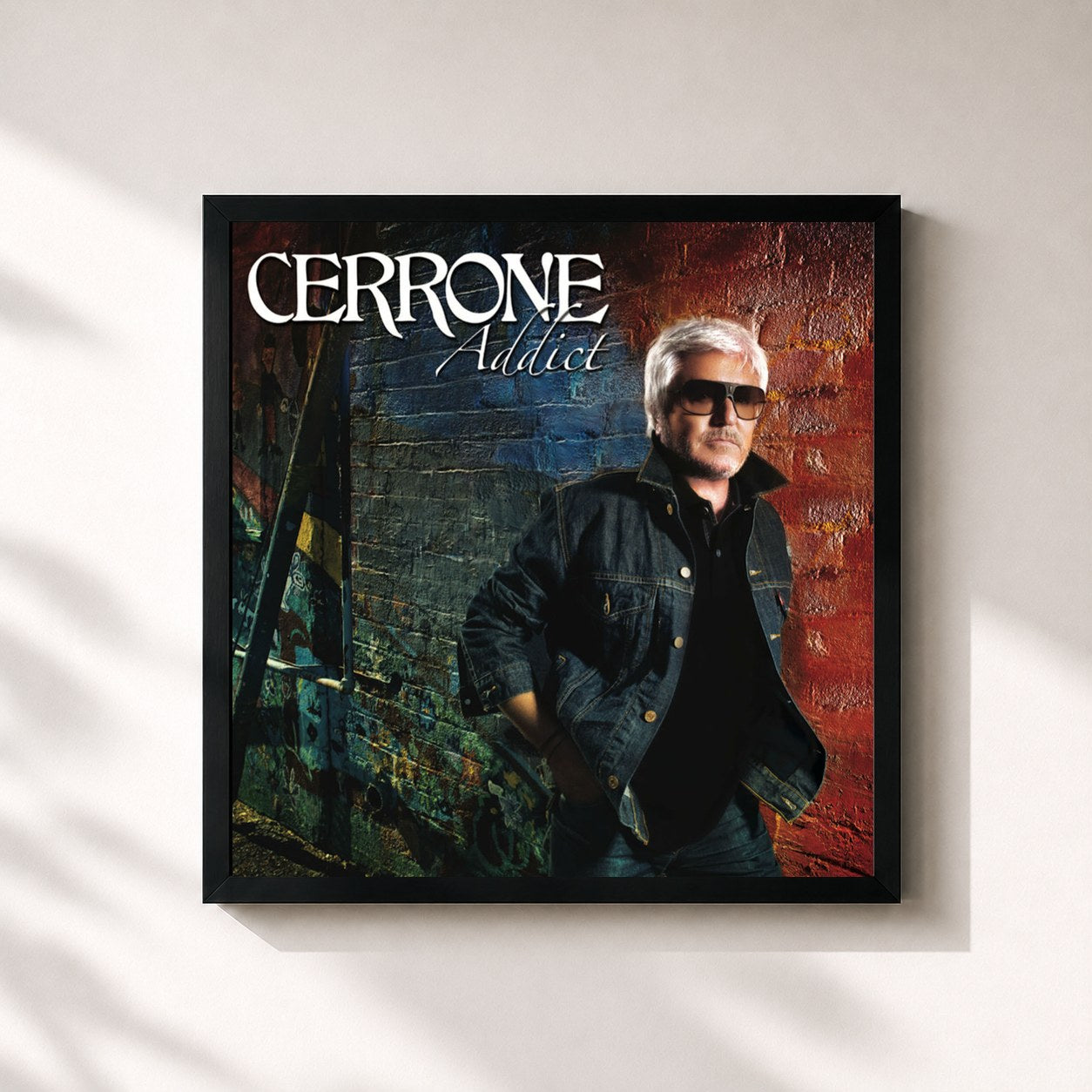 #noir Tableau carré de l'album Addict de Cerrone, cadre noir 32x32 cm