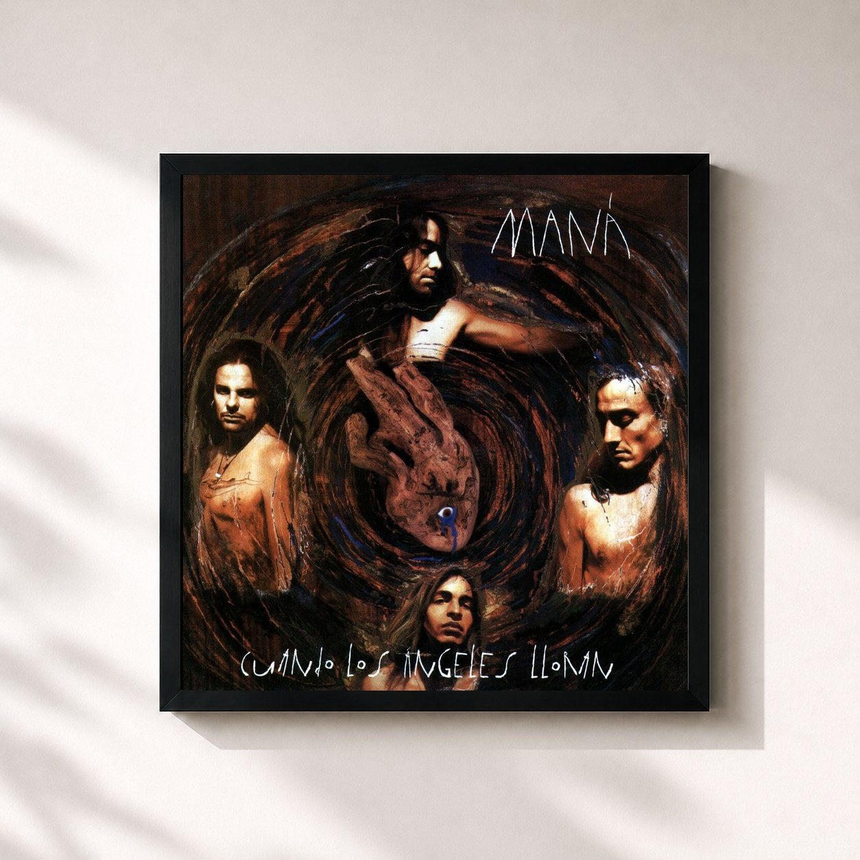 #noir Tableau carré de l'album Cuando Los Ángeles Lloran de Maná, cadre noir 32x32 cm