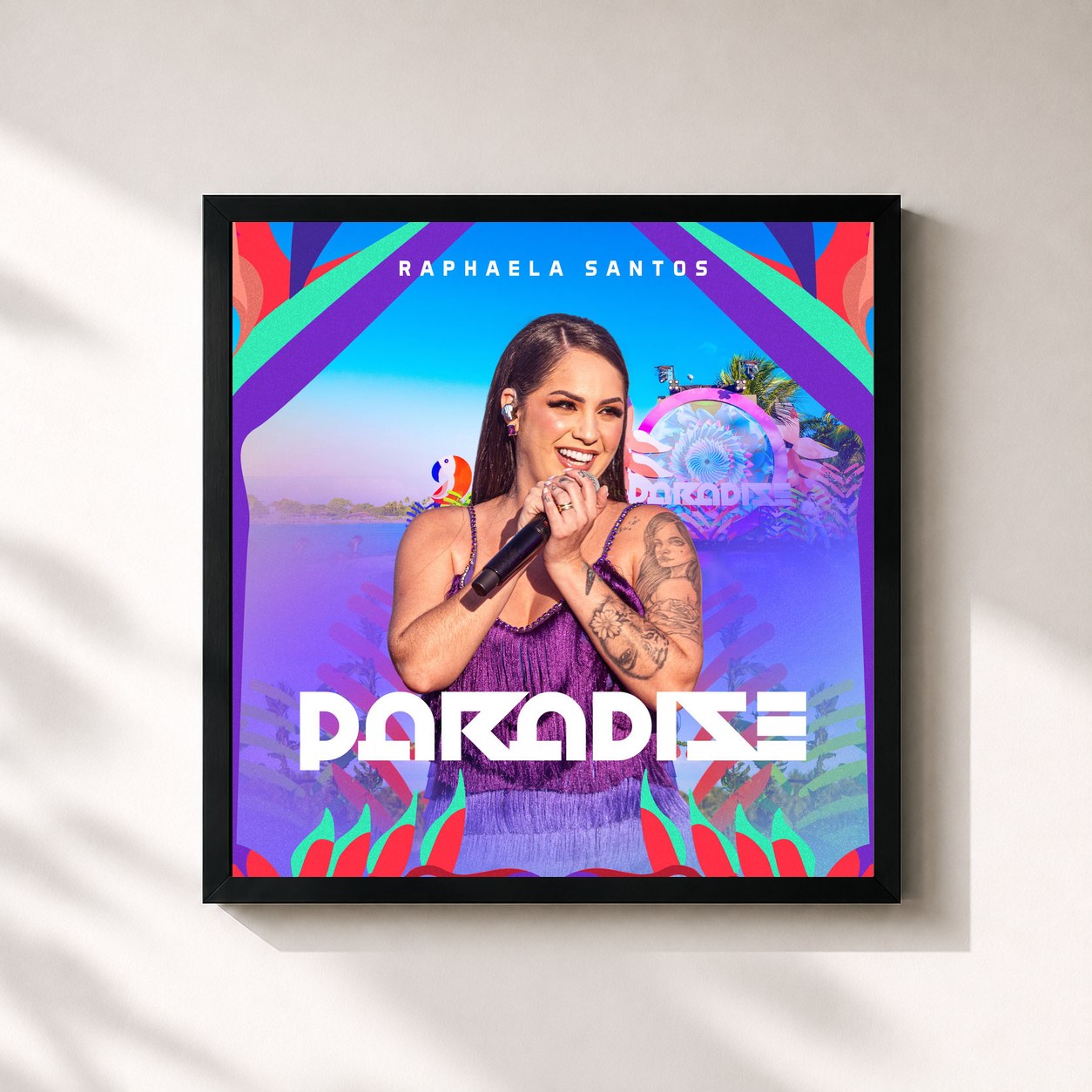 #noir Tableau carré de l'album Paradise 2.0 de Raphaela Santos, cadre noir 32x32 cm