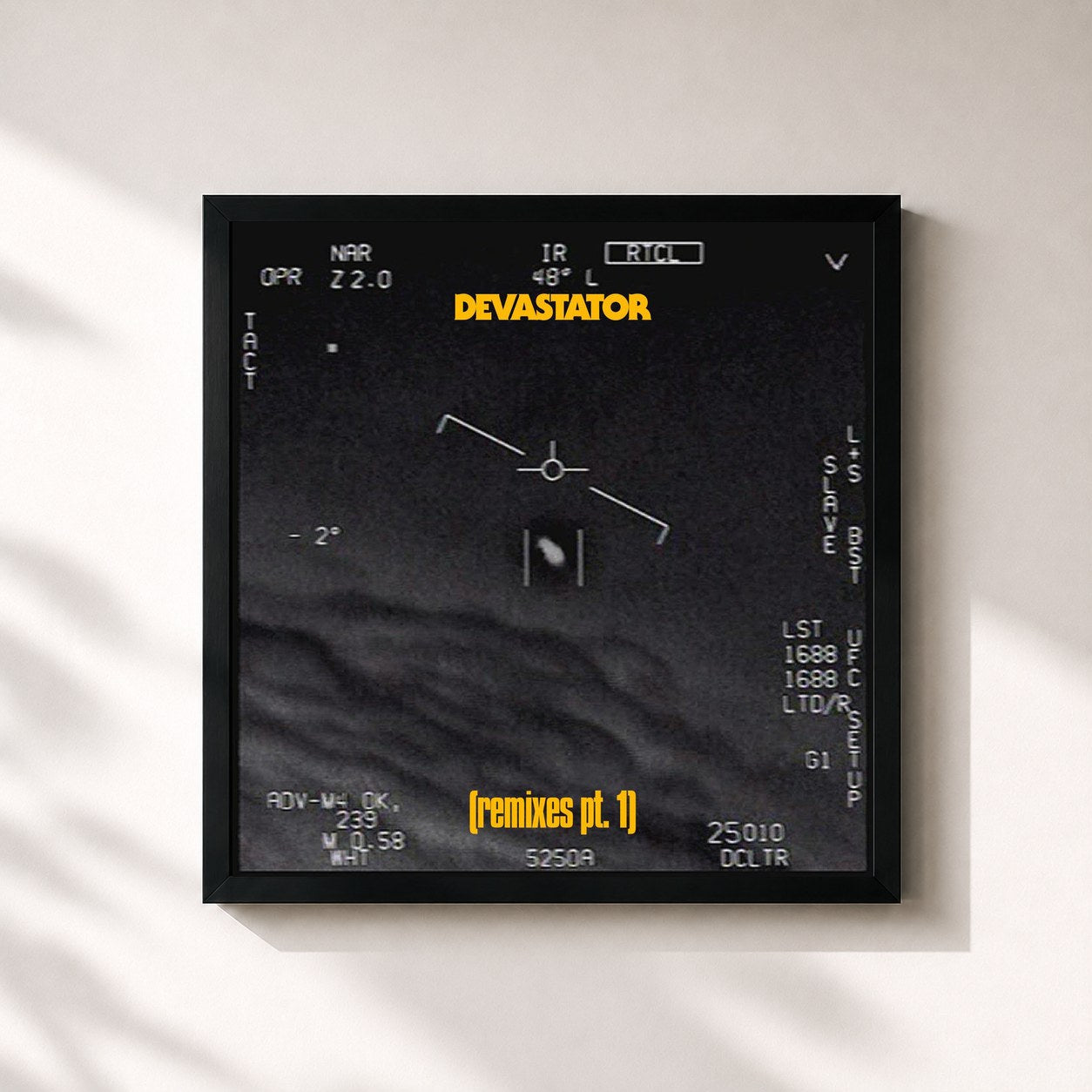 #noir Tableau carré de l'album Devastator (Remixes, Pt. 1) de Phantom Planet, cadre noir 32x32 cm