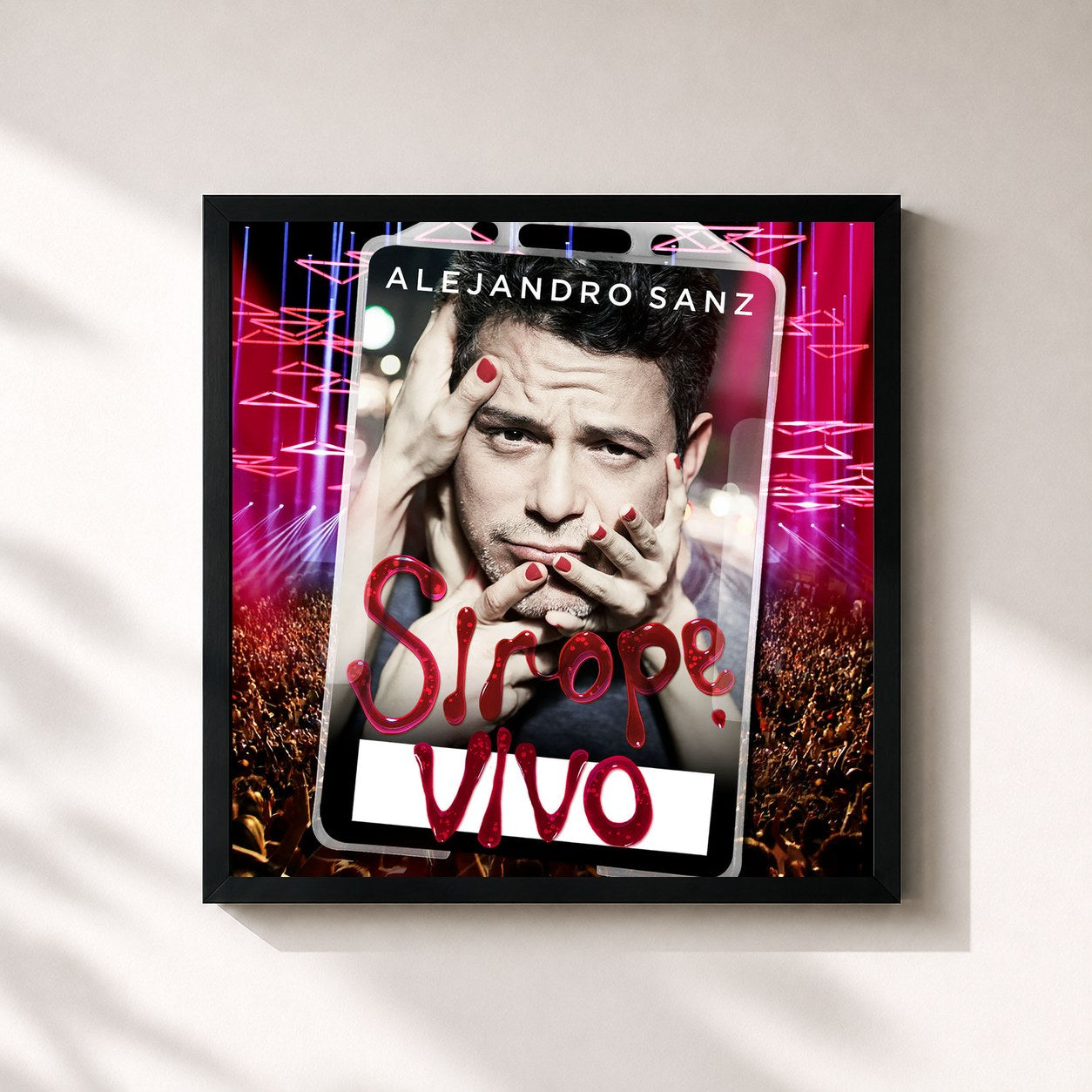 #noir Tableau carré de l'album Sirope Vivo de Alejandro Sanz, cadre noir 32x32 cm