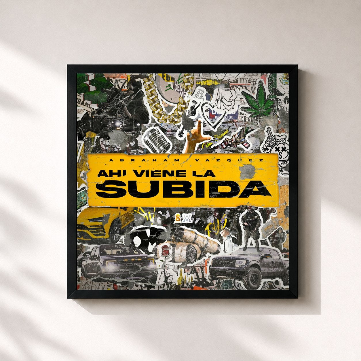 #noir Tableau carré de l'album Ahí Viene la Subida de Abraham Vazquez, cadre noir 32x32 cm