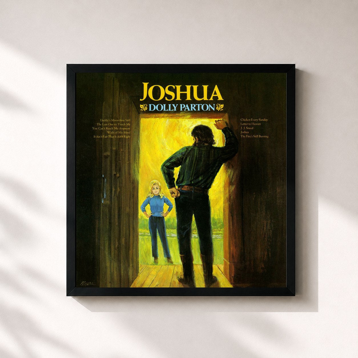 #noir Tableau carré de l'album Joshua de Dolly Parton, cadre noir 32x32 cm