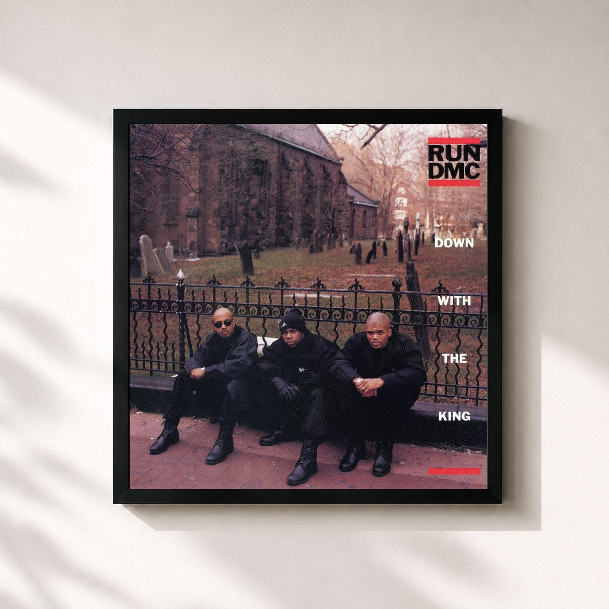 #noir Tableau carré de l'album Down with the King EP de Run-DMC, cadre noir 32x32 cm